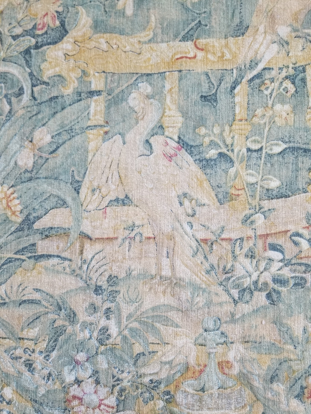 Antique European Verdure Birds & Fountain Jacquard Woven Tapestry 179x141cm