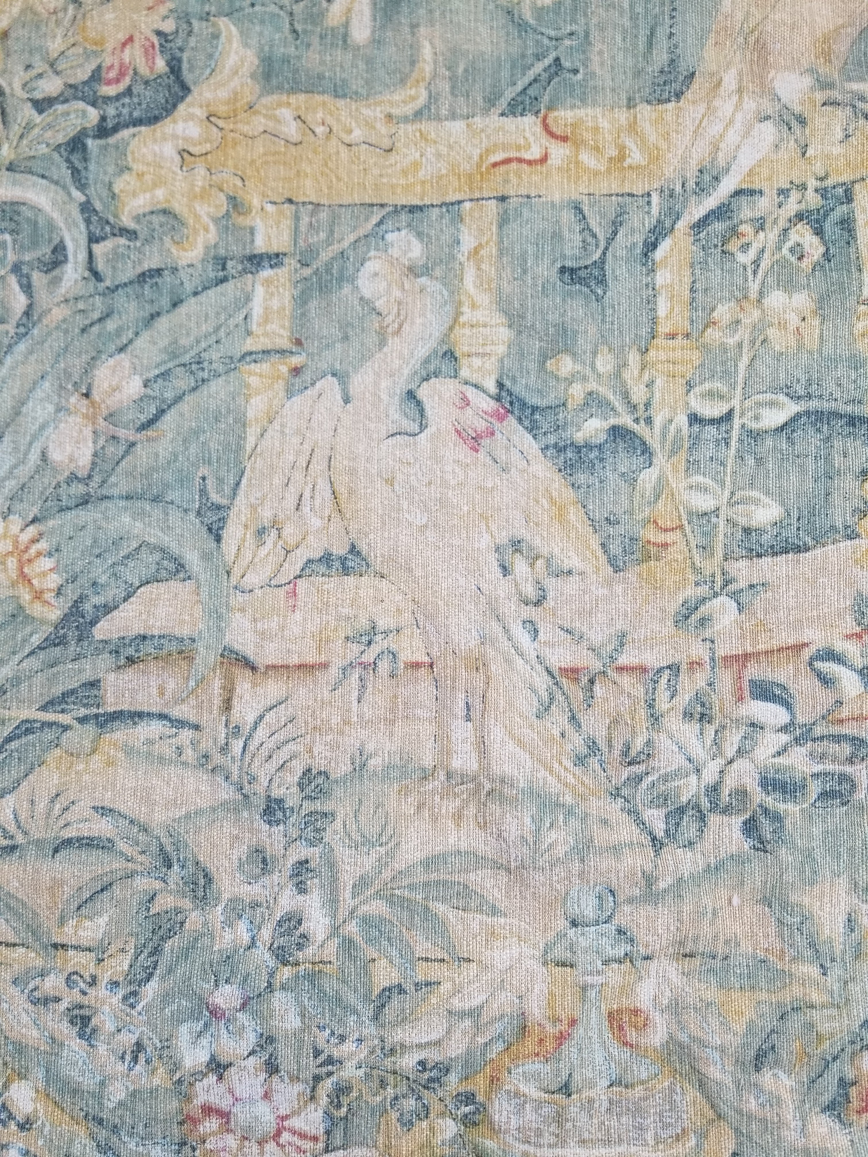 Antique European Verdure Birds & Fountain Jacquard Woven Tapestry 179x141cm