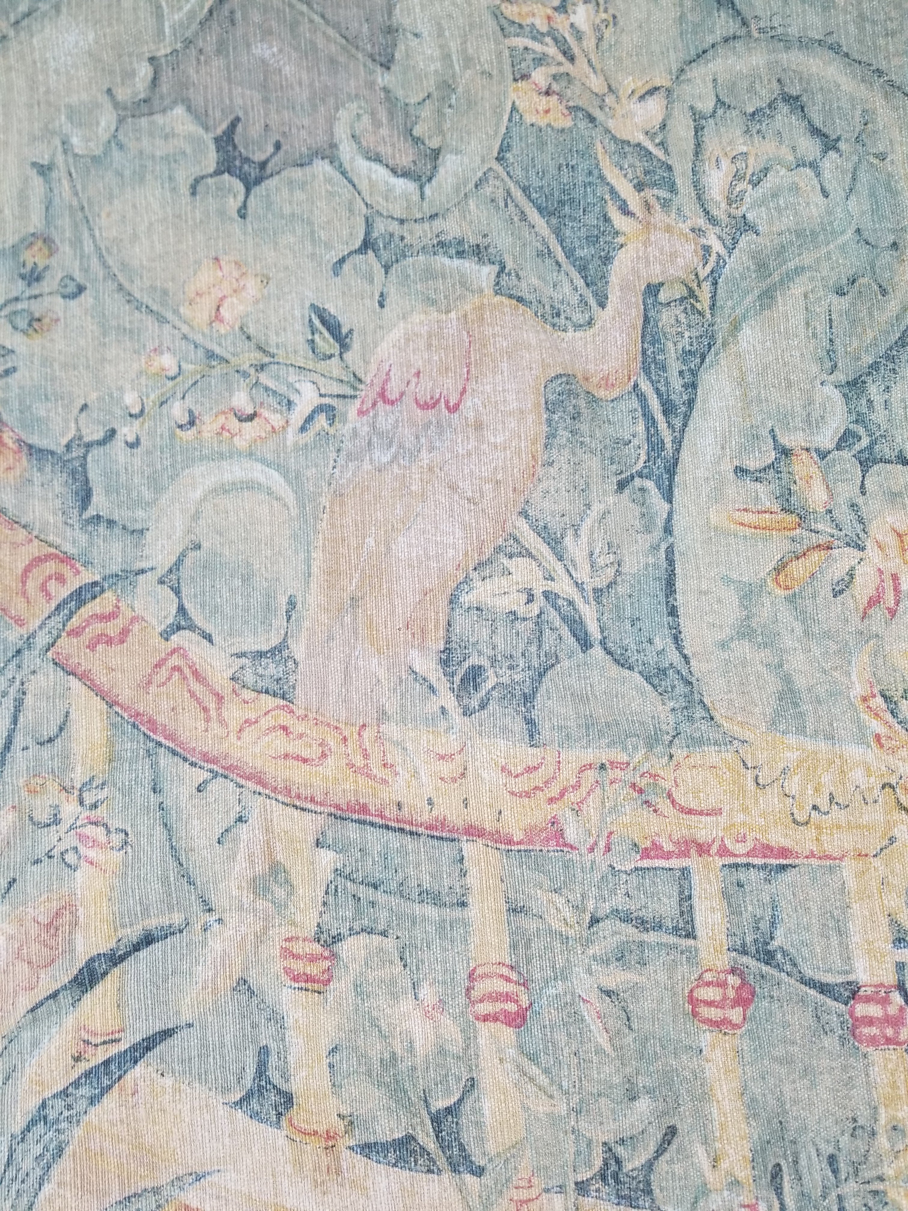 Antique European Verdure Birds & Fountain Jacquard Woven Tapestry 179x141cm