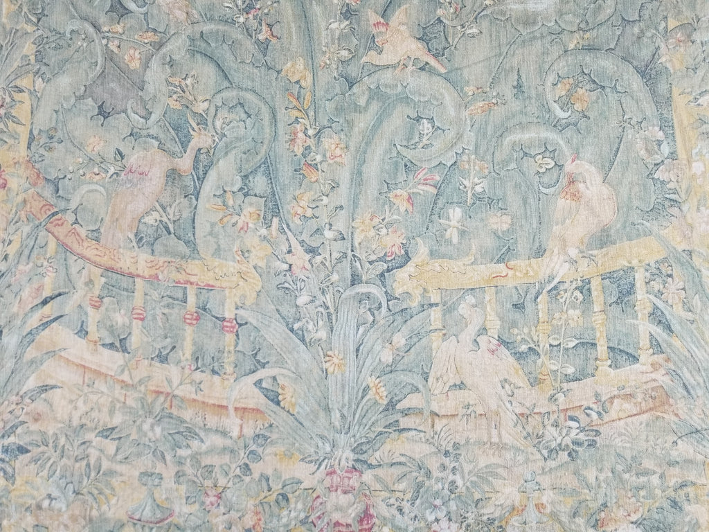 Antique European Verdure Birds & Fountain Jacquard Woven Tapestry 179x141cm