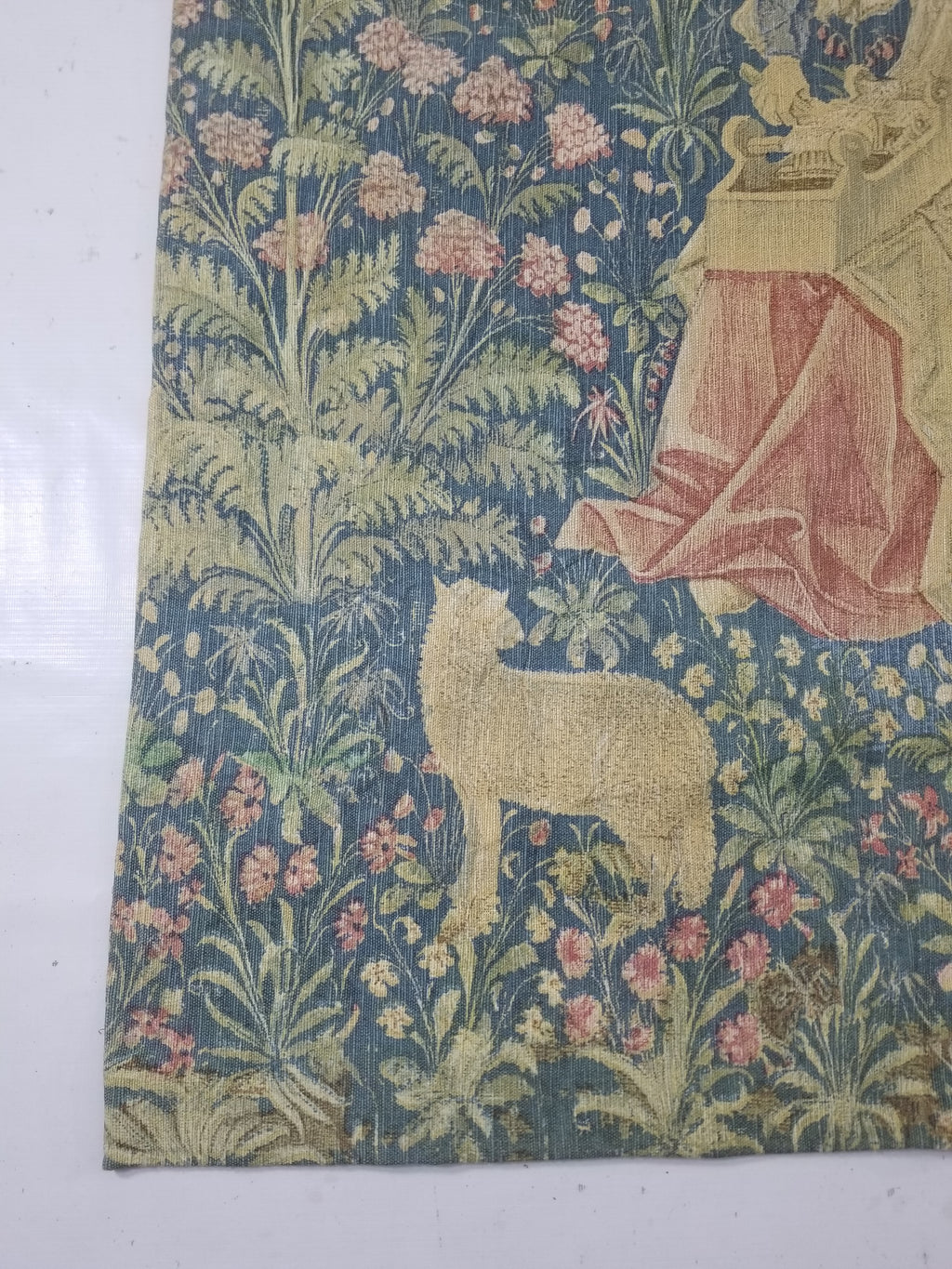 Antique European Medieval Lady & Unicorn Jacquard Woven Tapestry 201x141cm