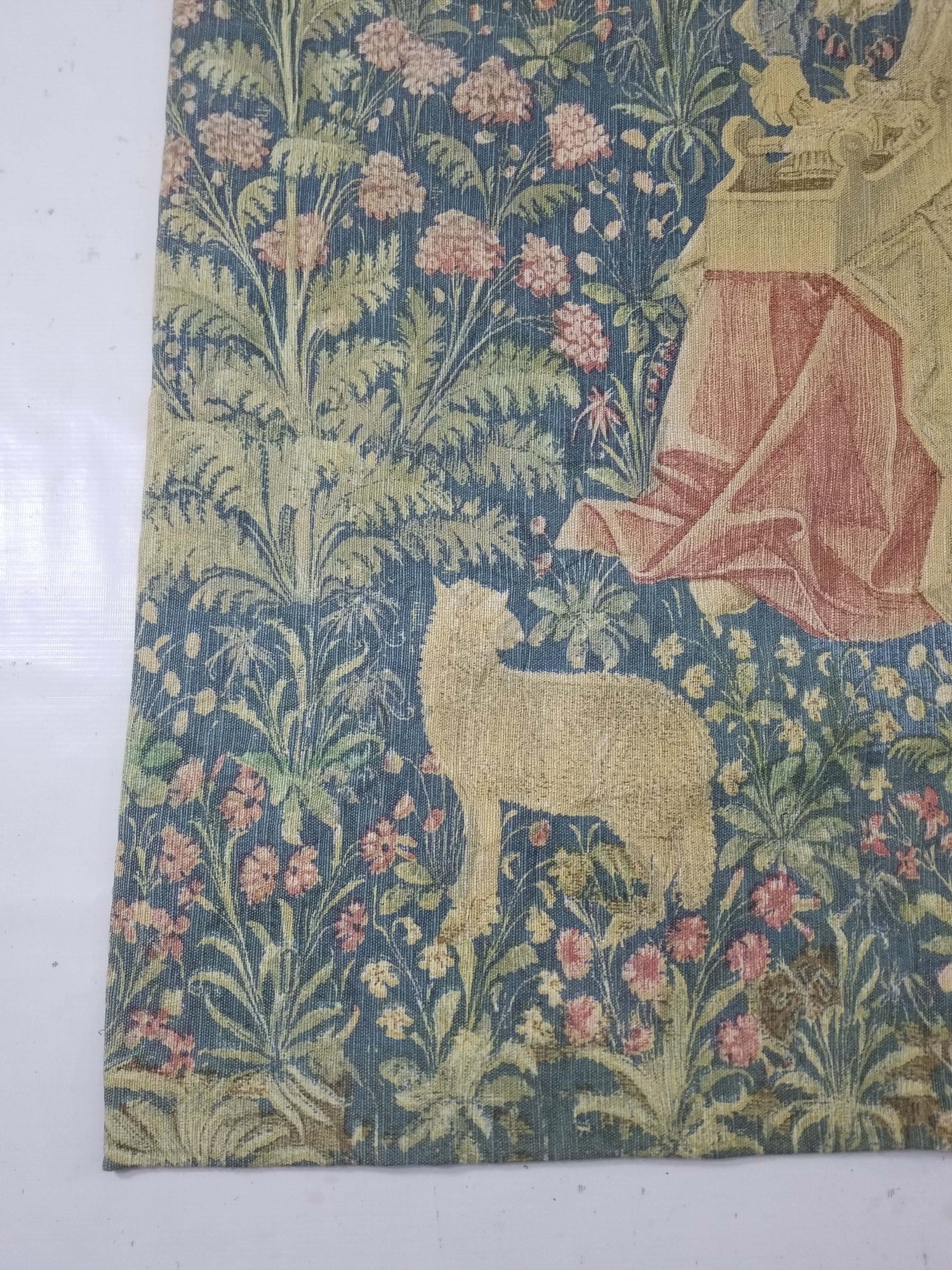 Antique European Medieval Lady & Unicorn Jacquard Woven Tapestry 201x141cm