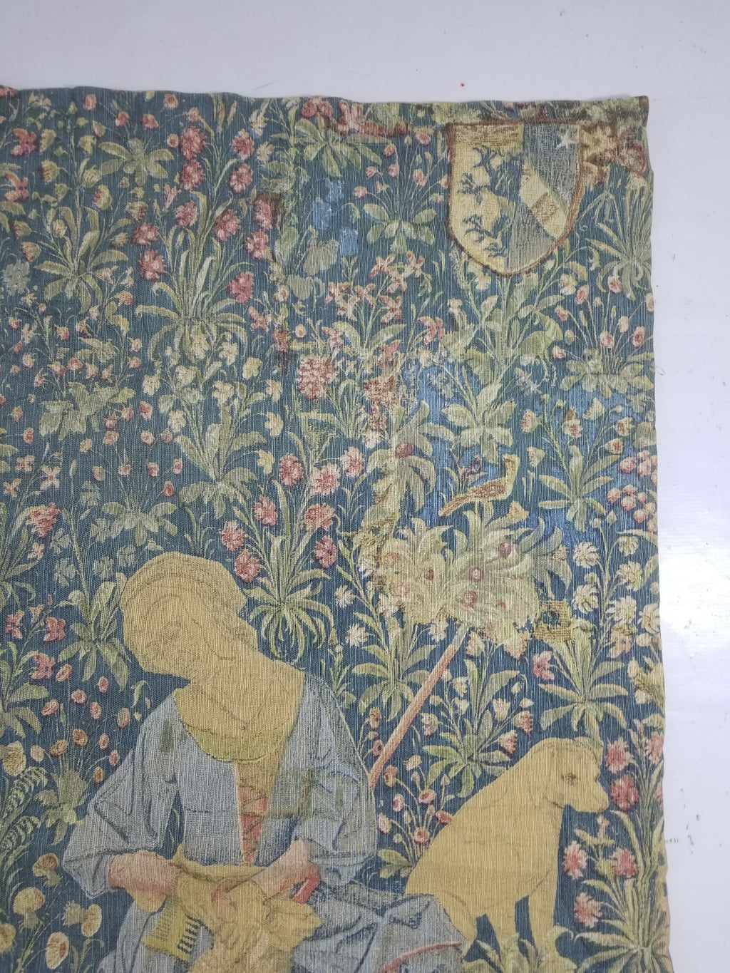 Antique European Medieval Lady & Unicorn Jacquard Woven Tapestry 201x141cm
