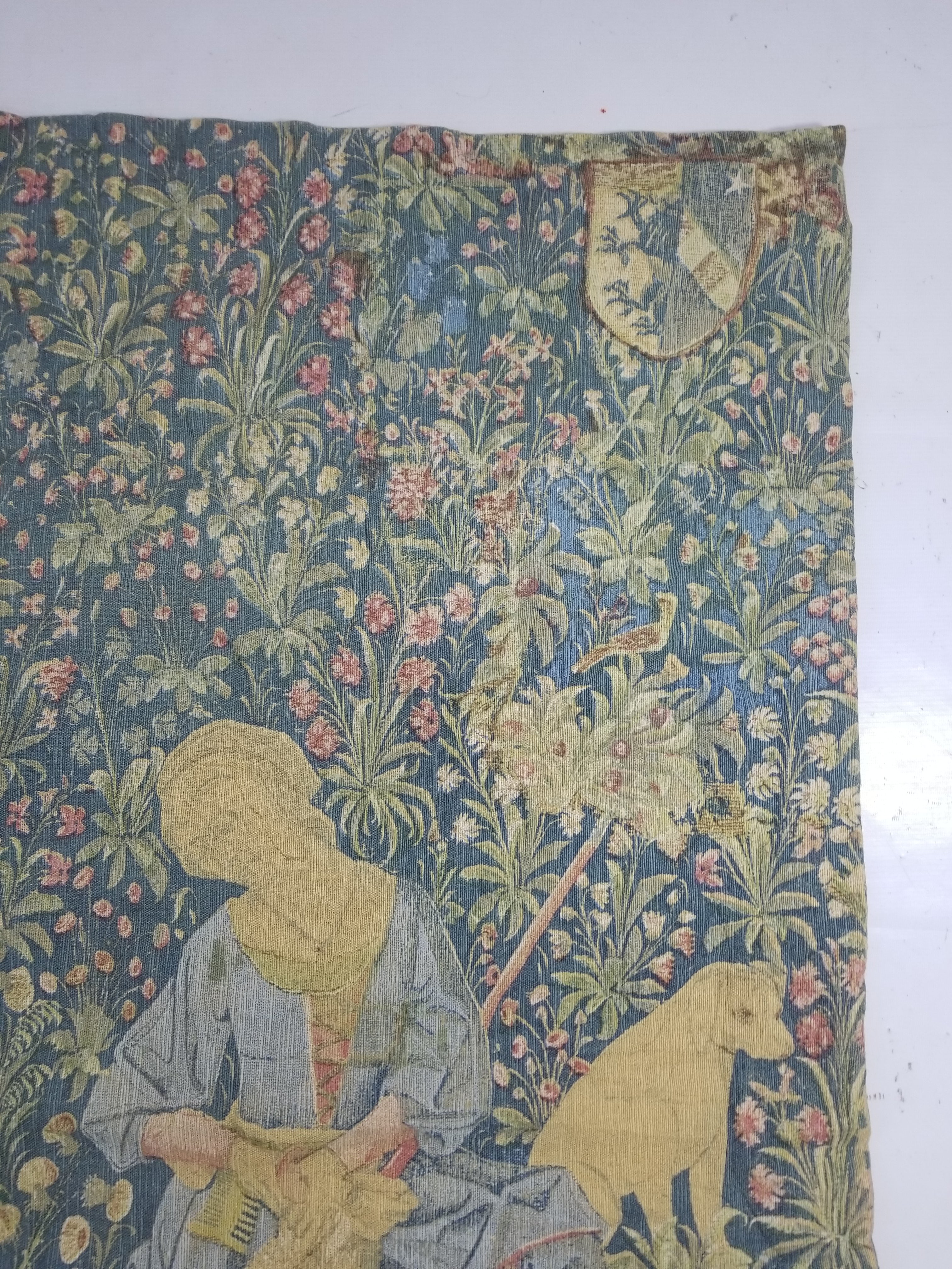 Antique European Medieval Lady & Unicorn Jacquard Woven Tapestry 201x141cm