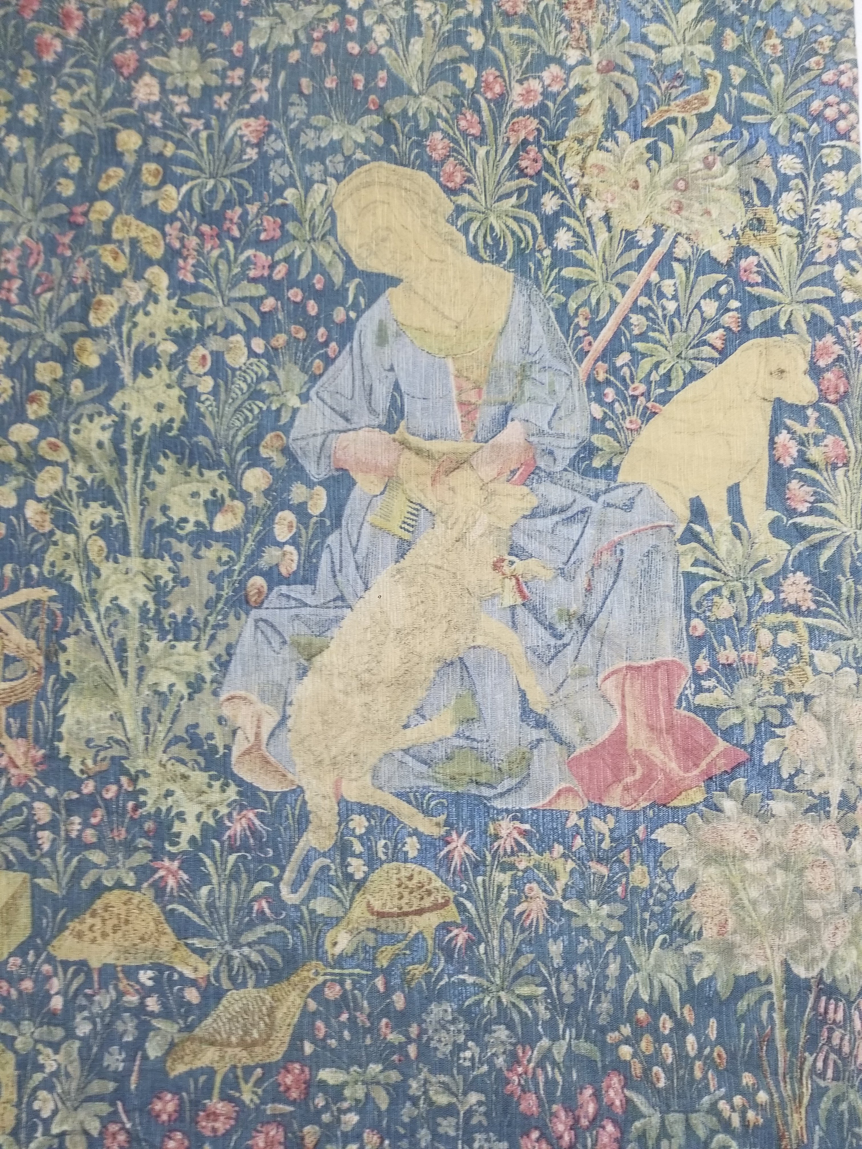 Antique European Medieval Lady & Unicorn Jacquard Woven Tapestry 201x141cm