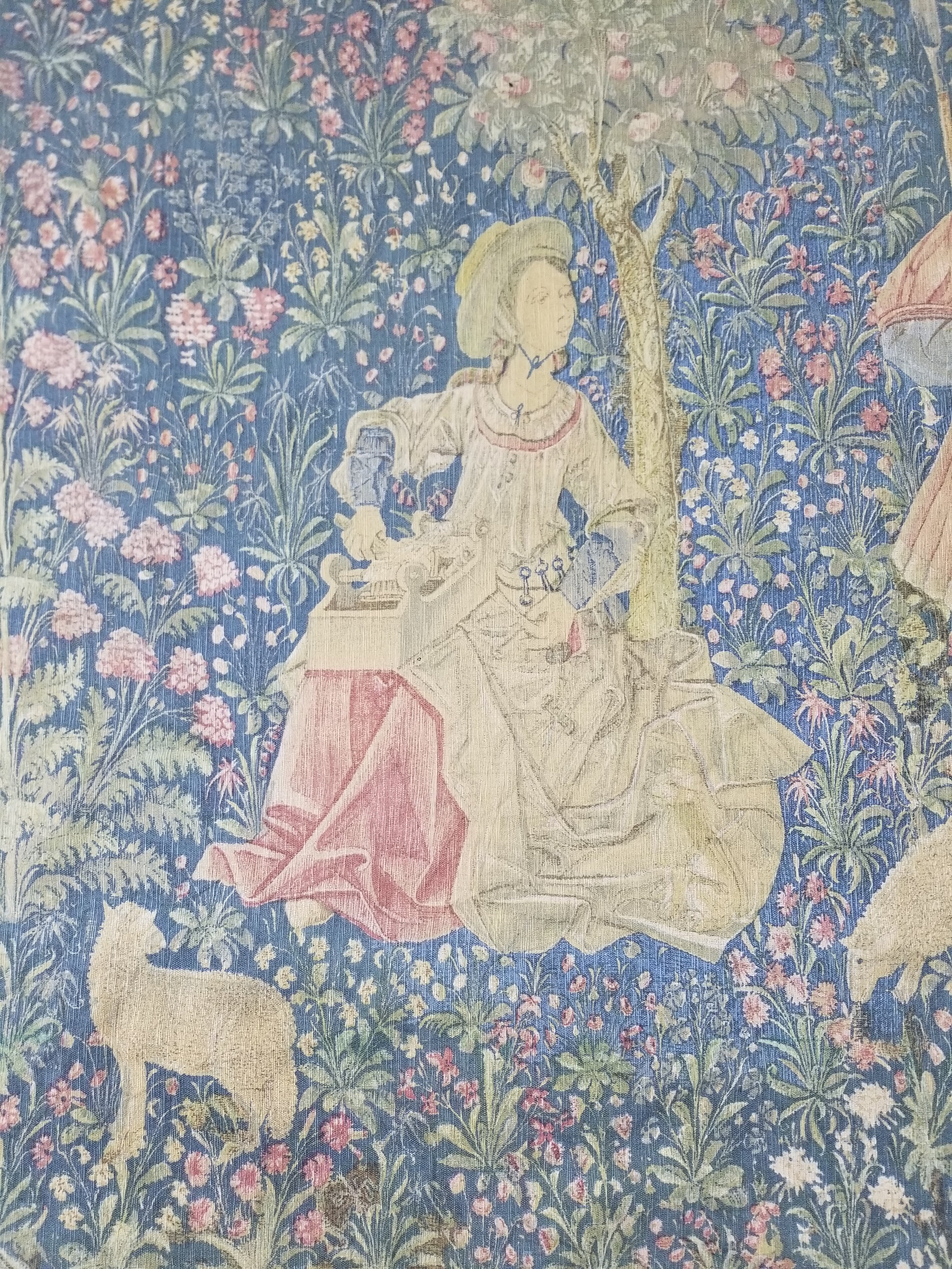 Antique European Medieval Lady & Unicorn Jacquard Woven Tapestry 201x141cm