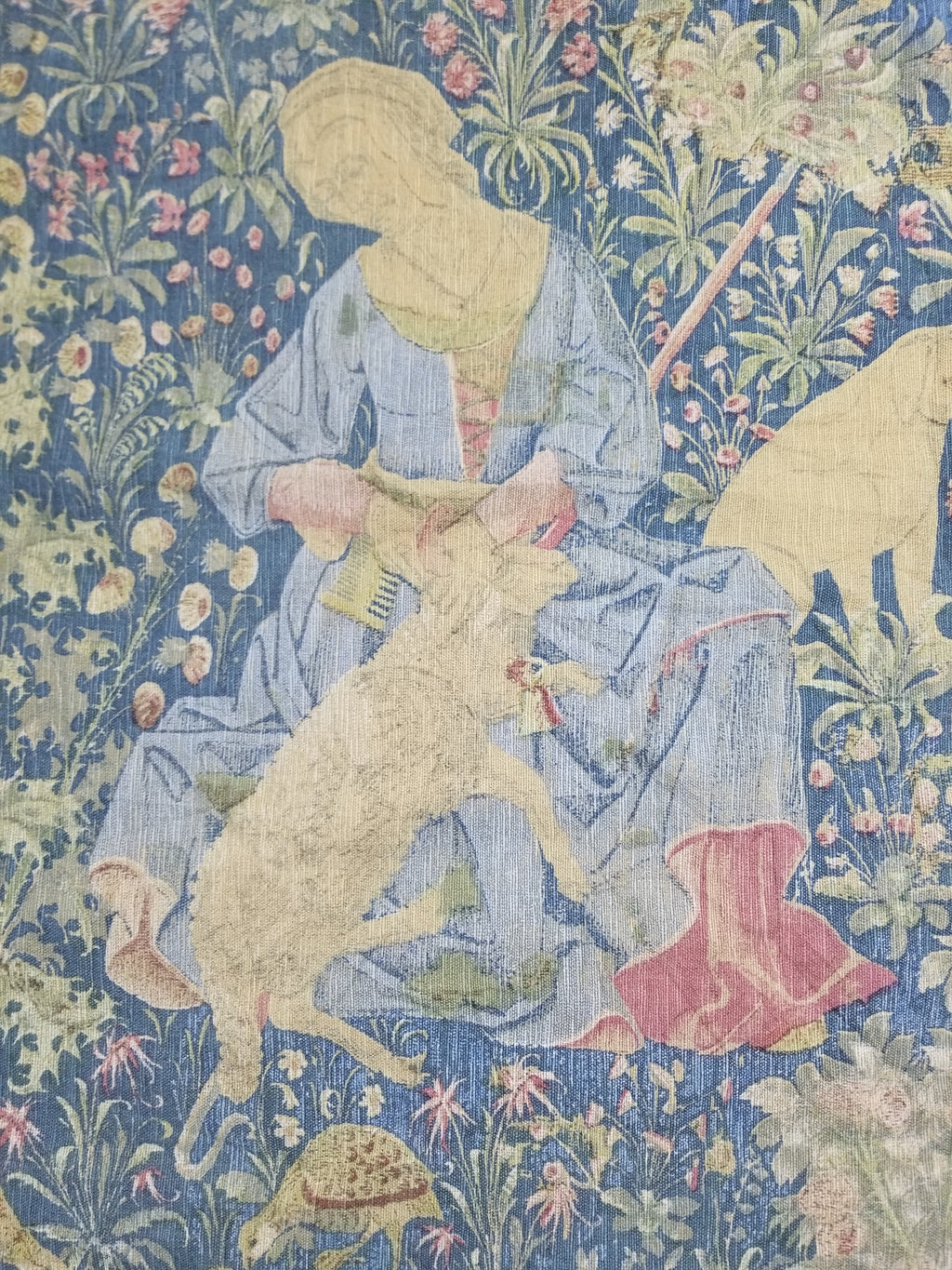 Antique European Medieval Lady & Unicorn Jacquard Woven Tapestry 201x141cm