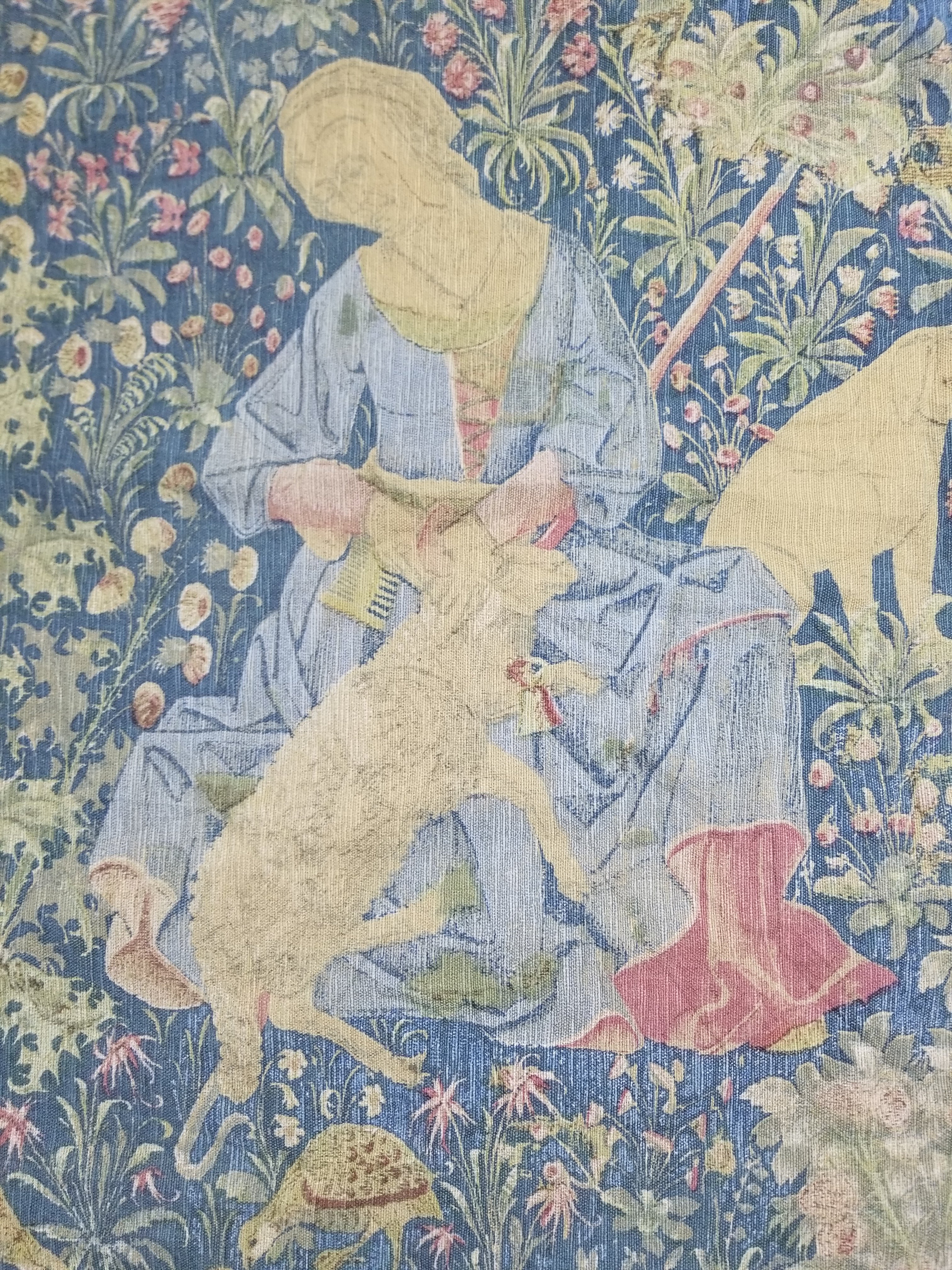 Antique European Medieval Lady & Unicorn Jacquard Woven Tapestry 201x141cm