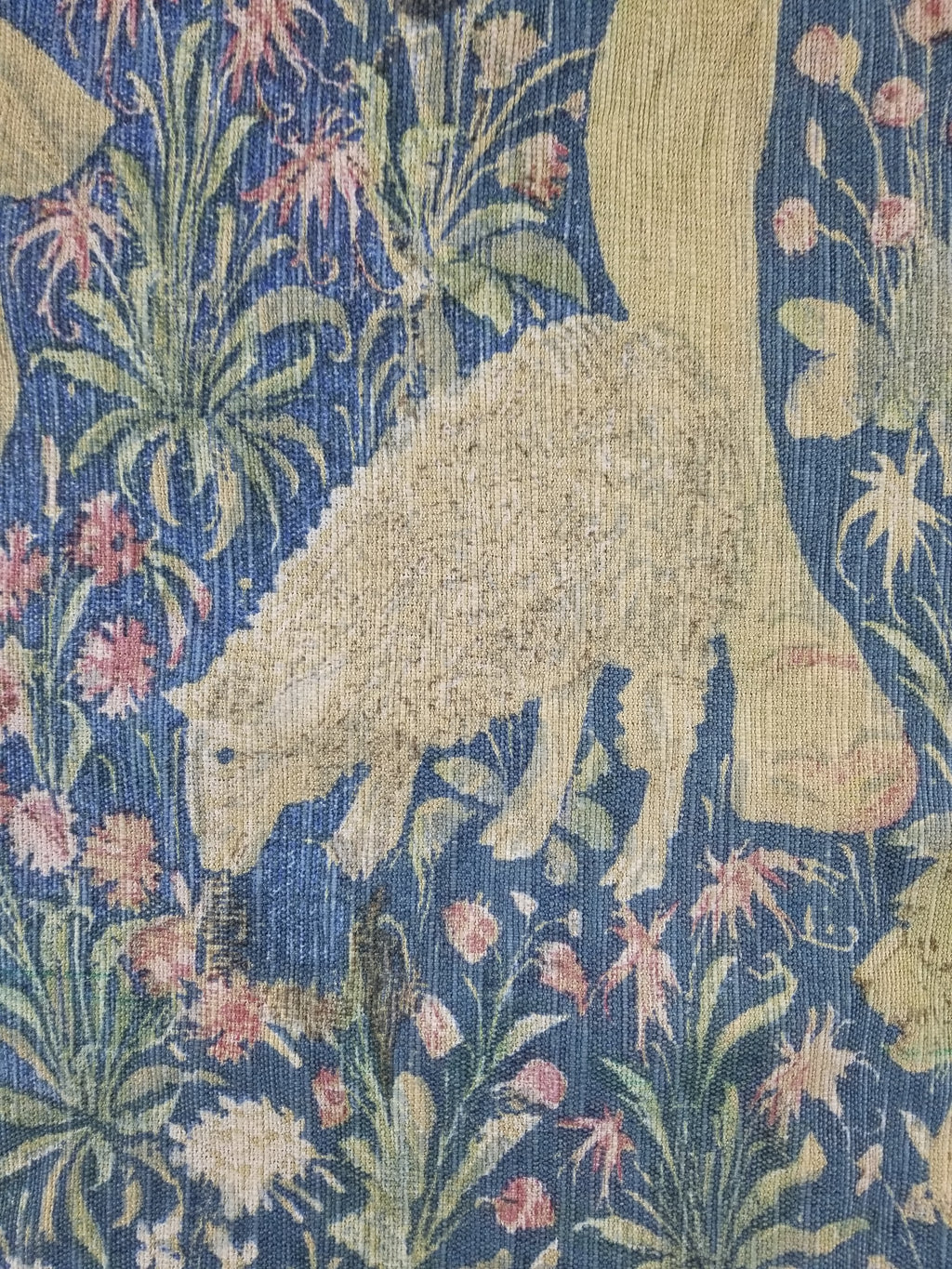Antique European Medieval Lady & Unicorn Jacquard Woven Tapestry 201x141cm