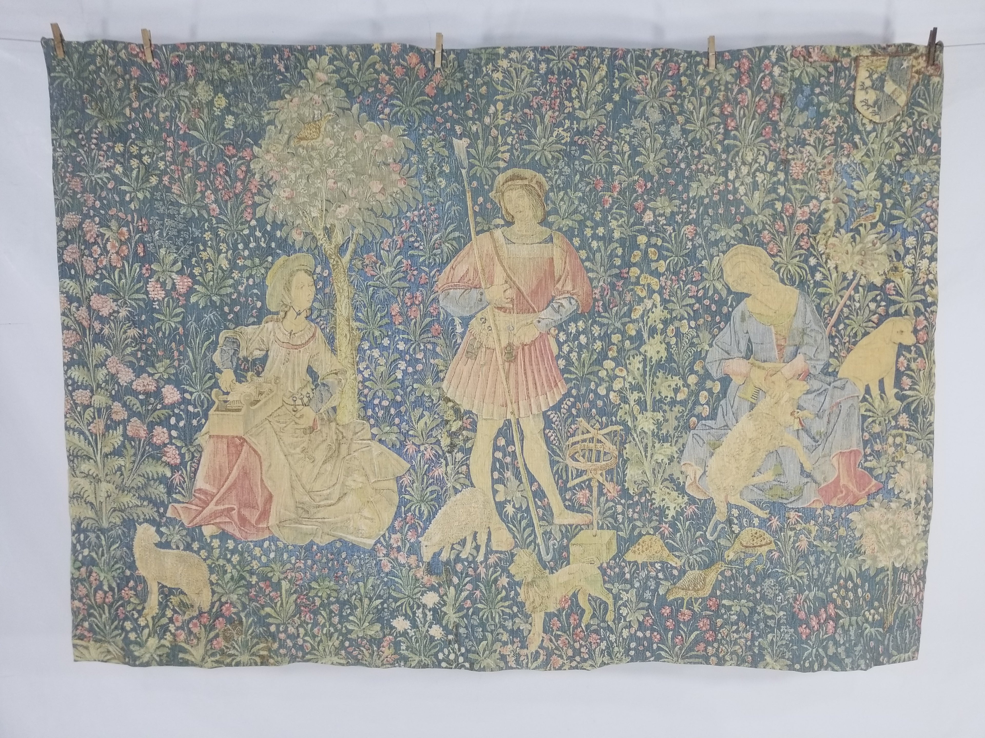 Antique European Medieval Lady & Unicorn Jacquard Woven Tapestry 201x141cm