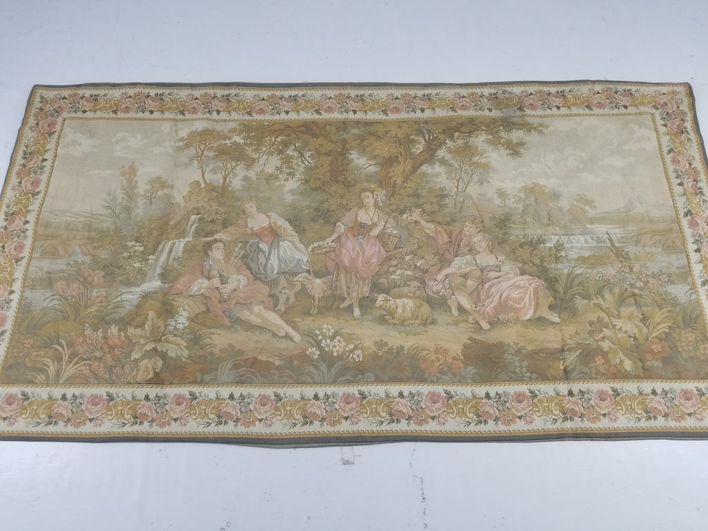 Vintage French Jacquard Woven Romantic Garden Scene Wall Hanging Tapestry 171x90cm