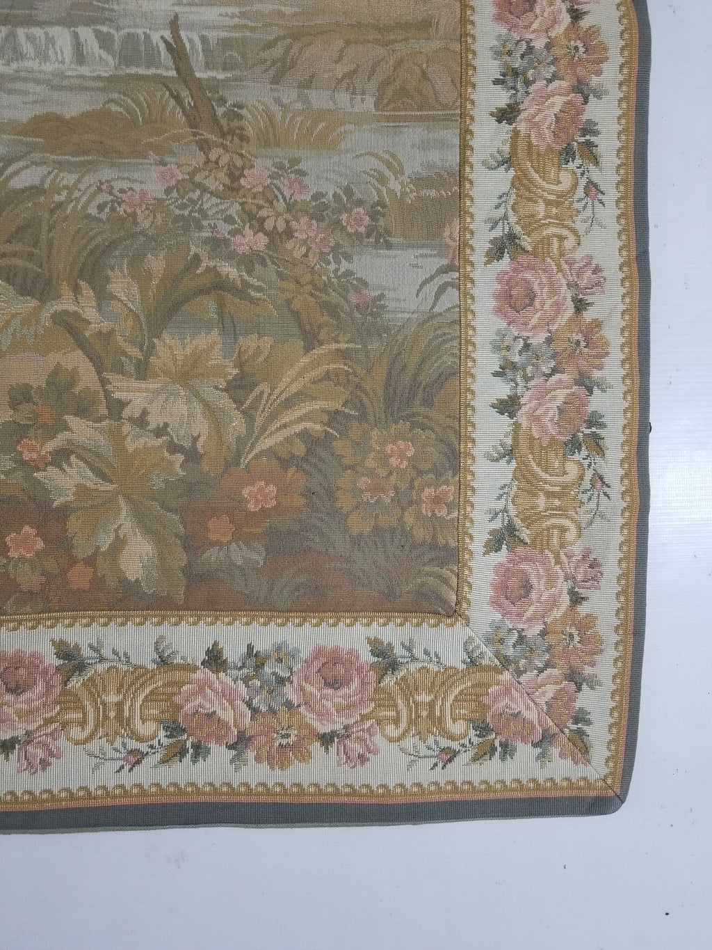 Vintage French Jacquard Woven Romantic Garden Scene Wall Hanging Tapestry 171x90cm