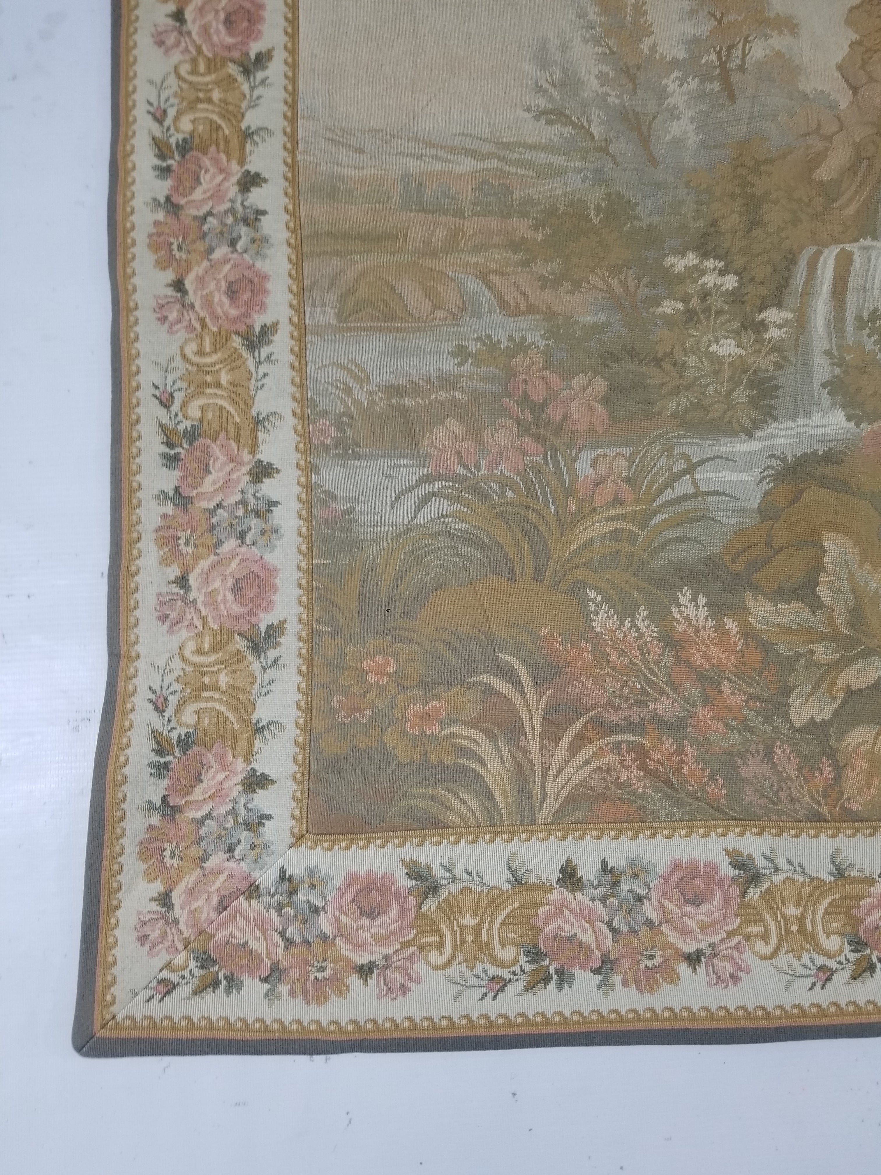 Vintage French Jacquard Woven Romantic Garden Scene Wall Hanging Tapestry 171x90cm