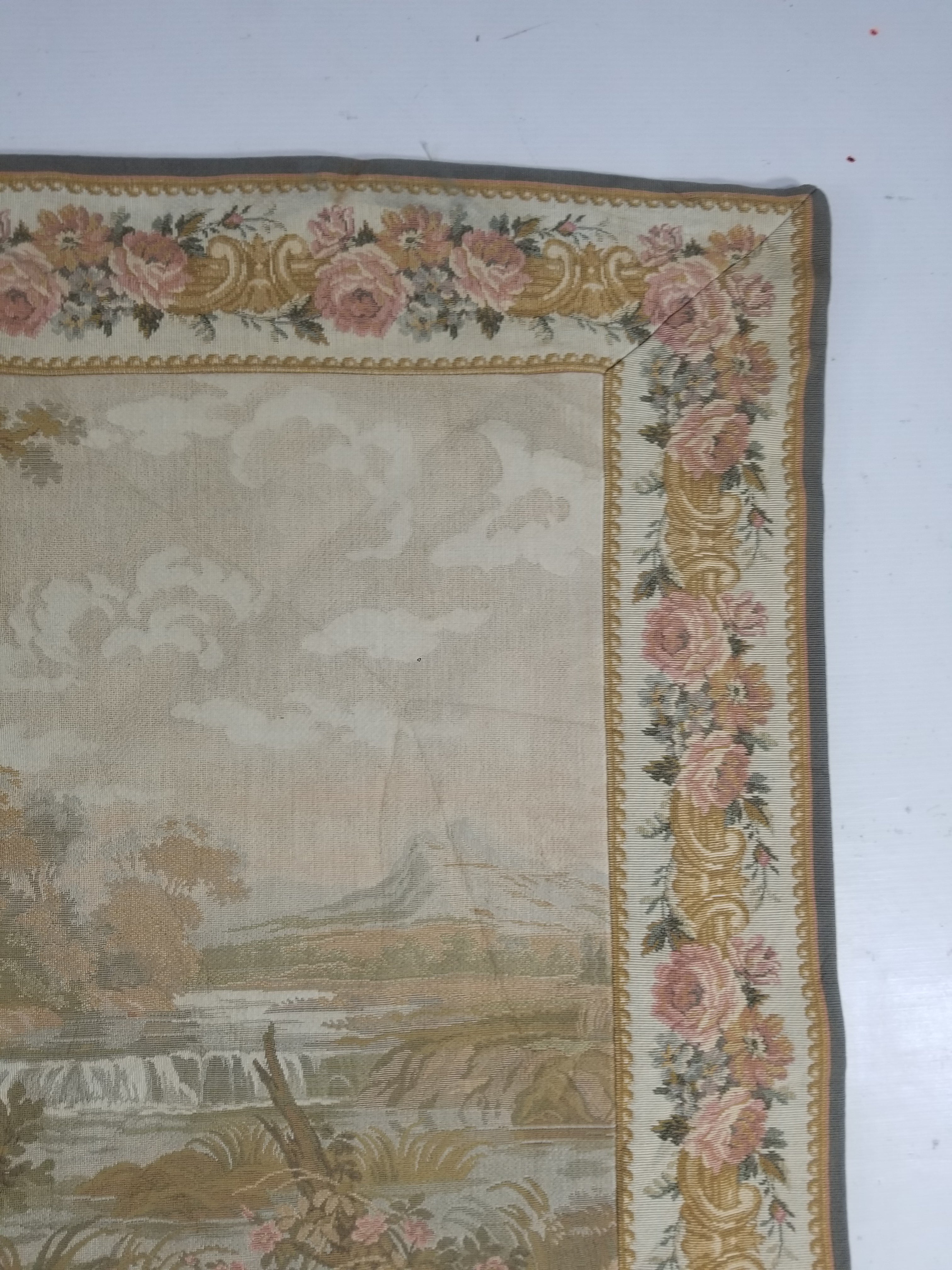 Vintage French Jacquard Woven Romantic Garden Scene Wall Hanging Tapestry 171x90cm