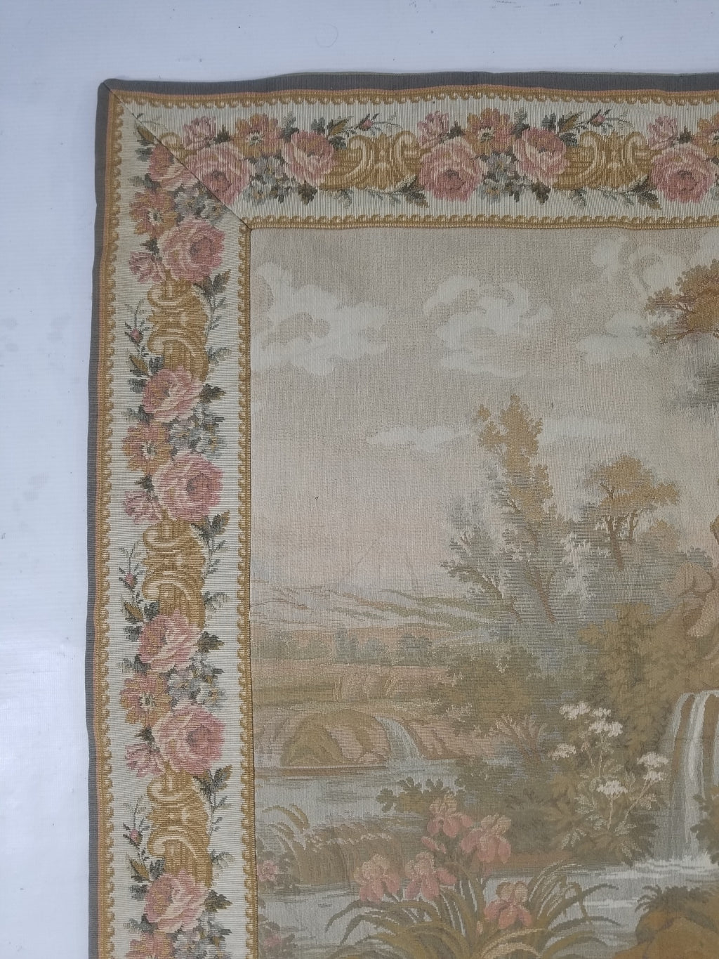 Vintage French Jacquard Woven Romantic Garden Scene Wall Hanging Tapestry 171x90cm
