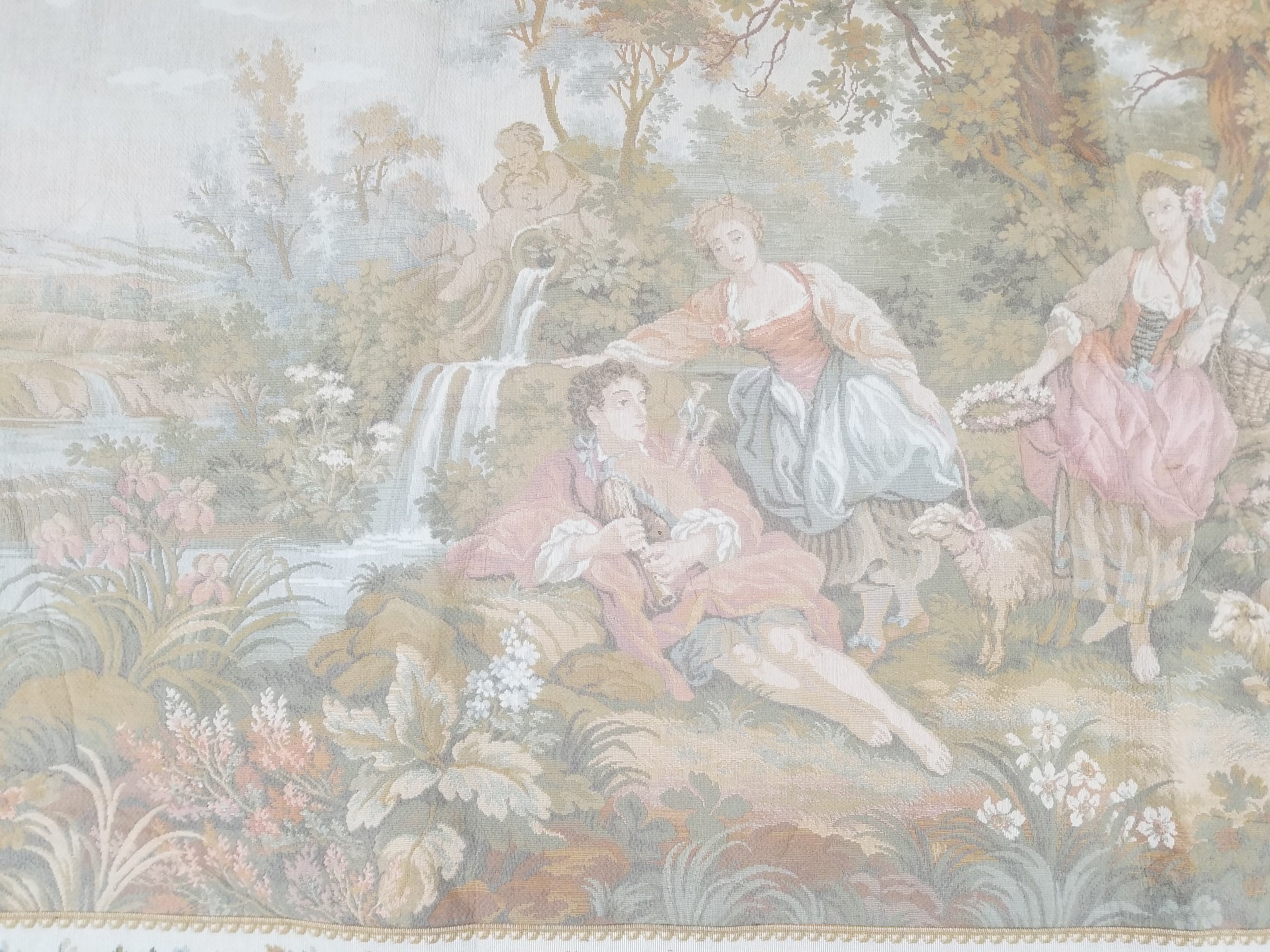 Vintage French Jacquard Woven Romantic Garden Scene Wall Hanging Tapestry 171x90cm