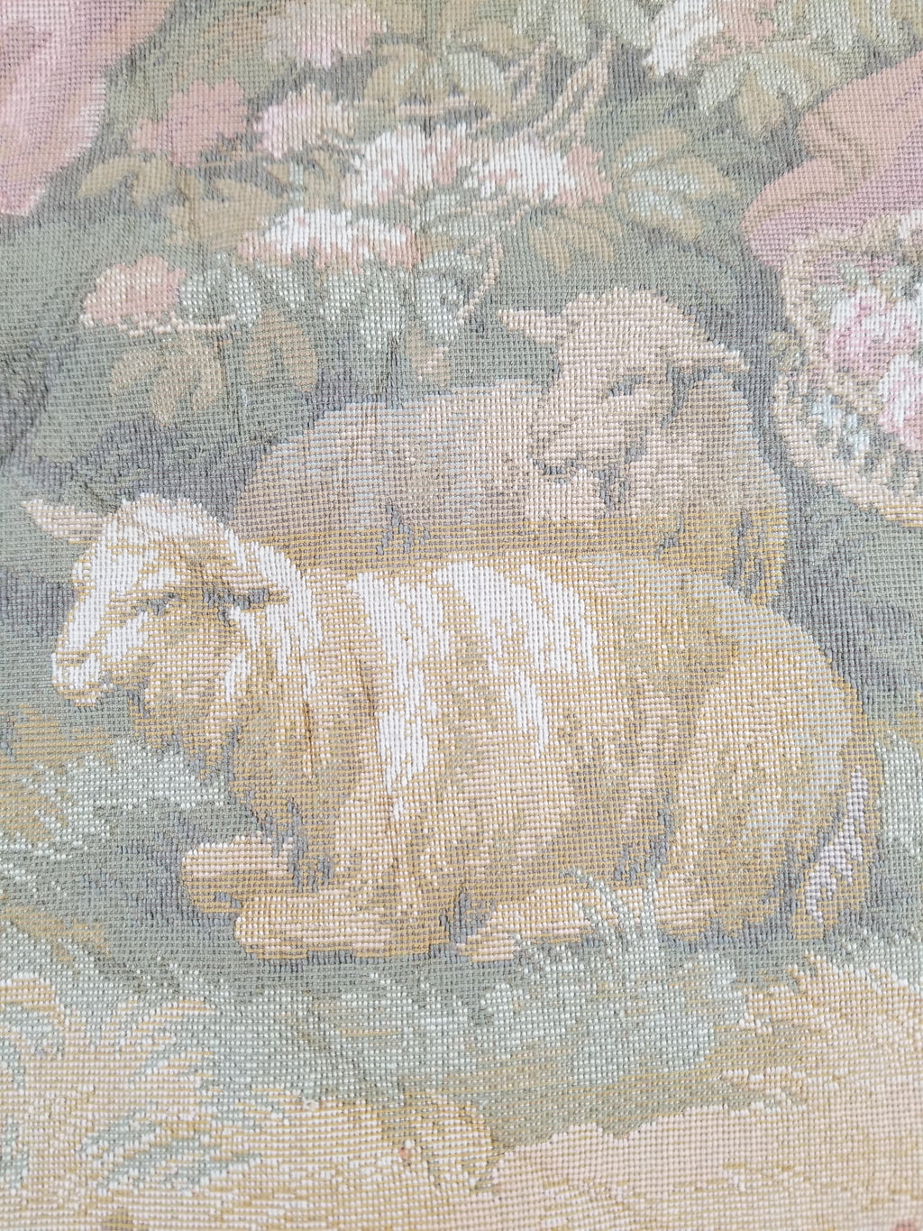 Vintage French Jacquard Woven Romantic Garden Scene Wall Hanging Tapestry 171x90cm