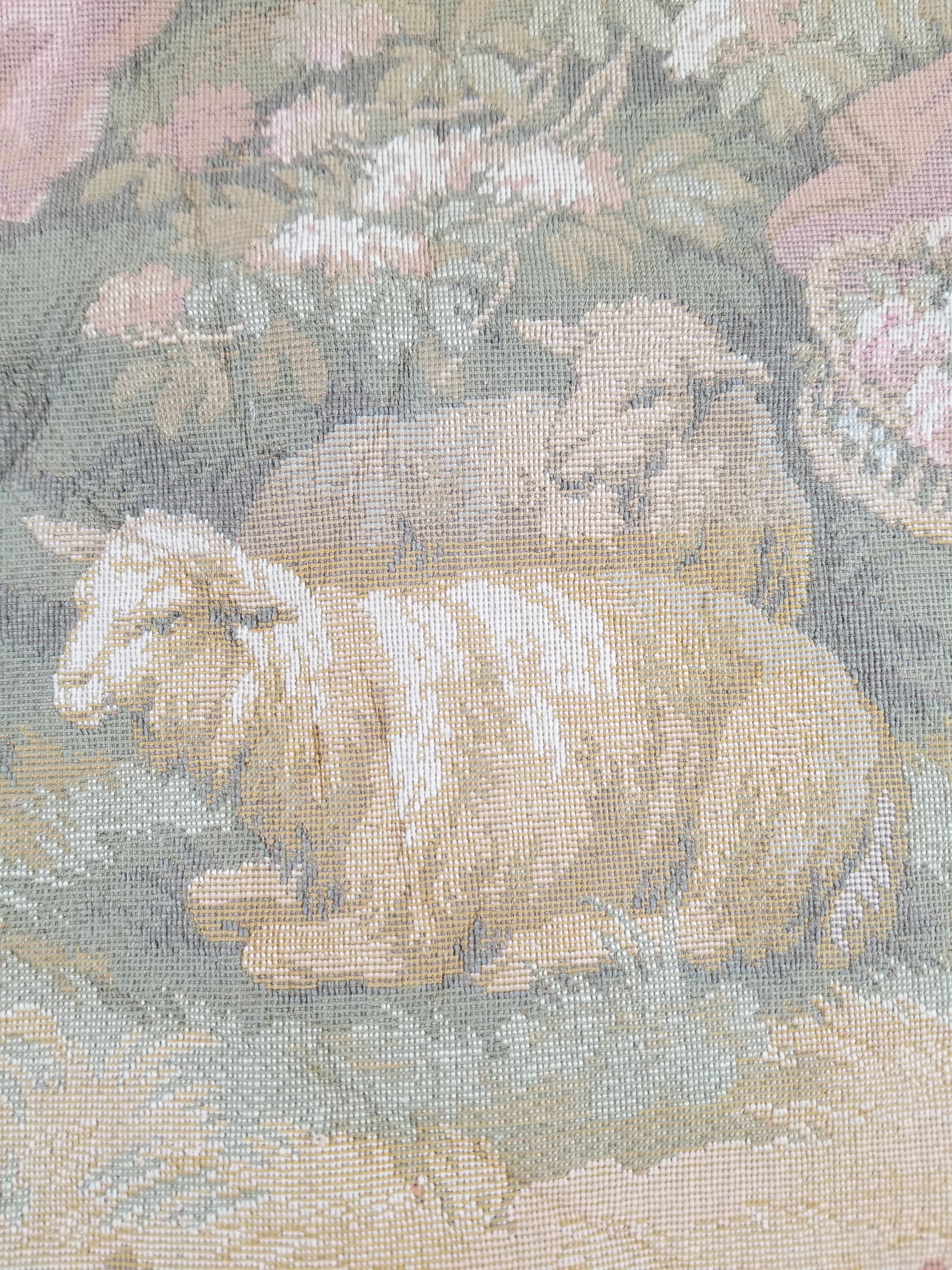 Vintage French Jacquard Woven Romantic Garden Scene Wall Hanging Tapestry 171x90cm