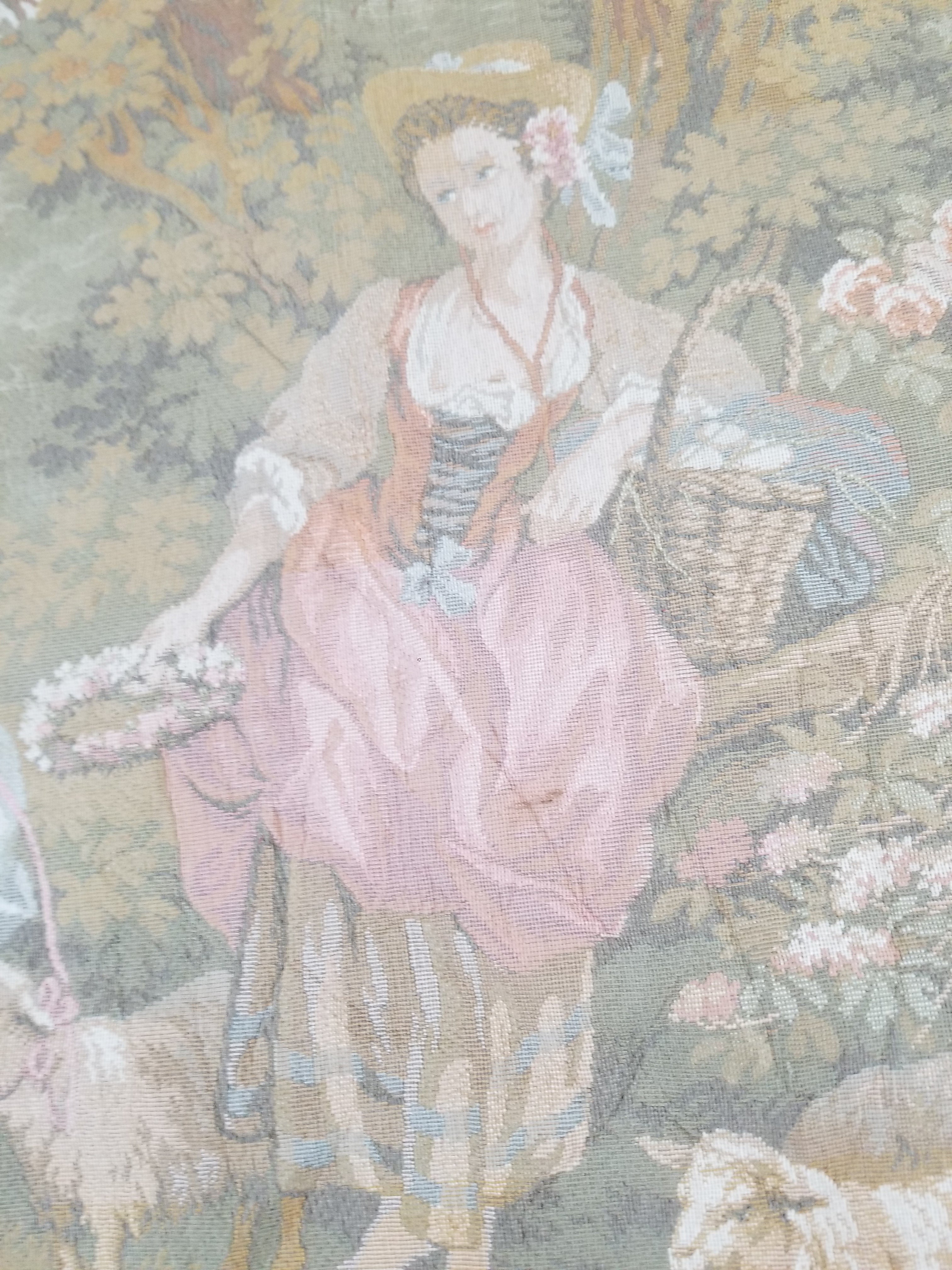 Vintage French Jacquard Woven Romantic Garden Scene Wall Hanging Tapestry 171x90cm