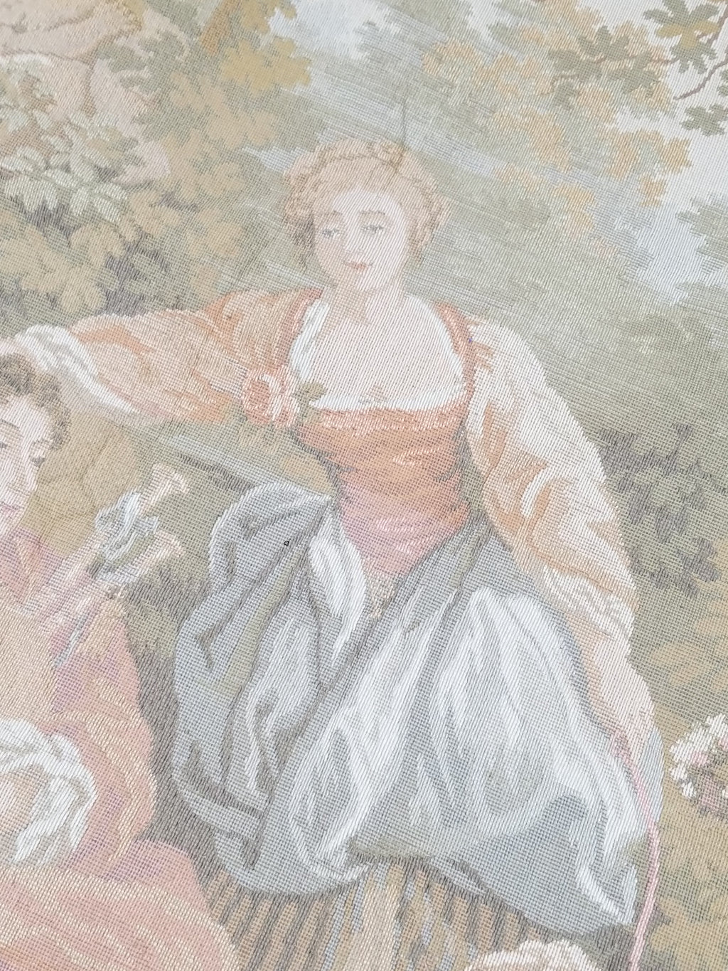 Vintage French Jacquard Woven Romantic Garden Scene Wall Hanging Tapestry 171x90cm