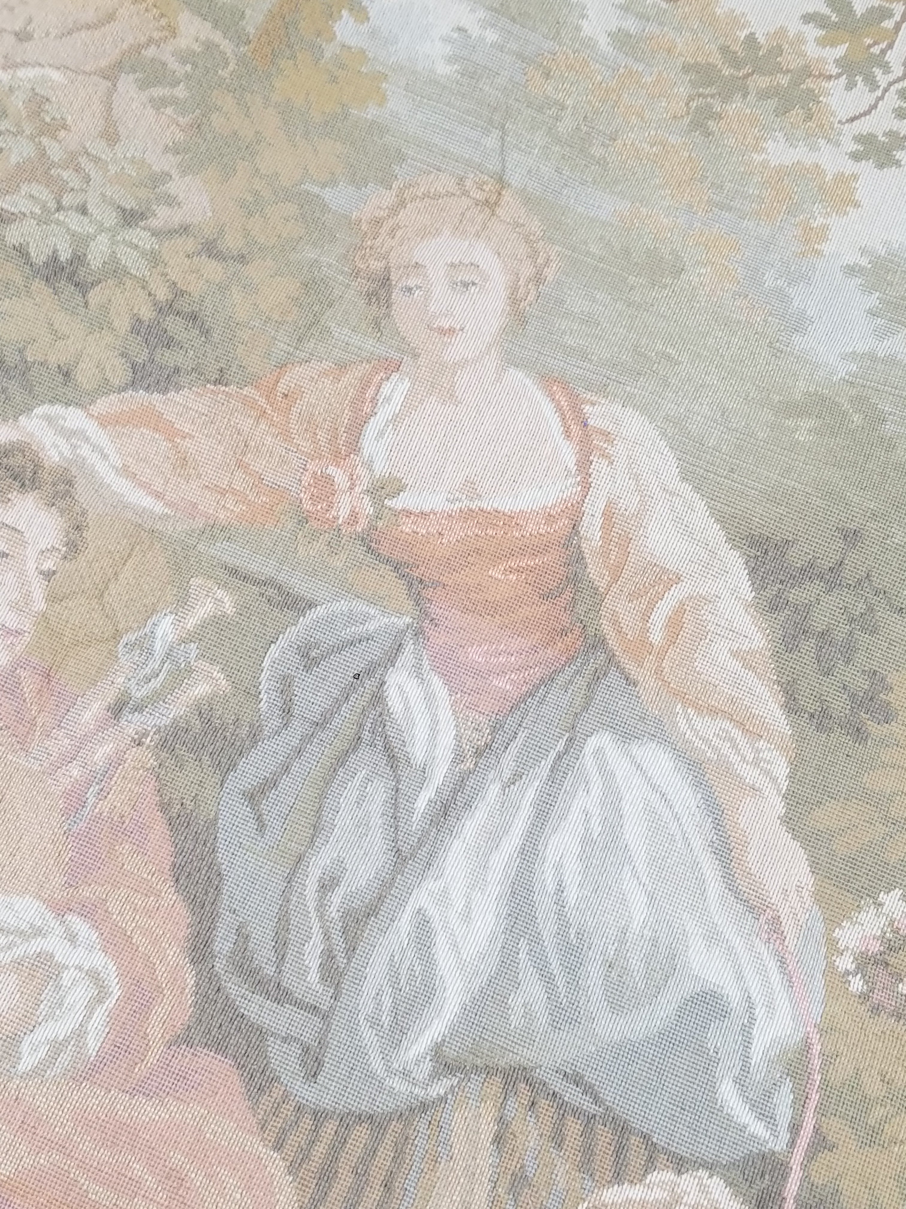 Vintage French Jacquard Woven Romantic Garden Scene Wall Hanging Tapestry 171x90cm