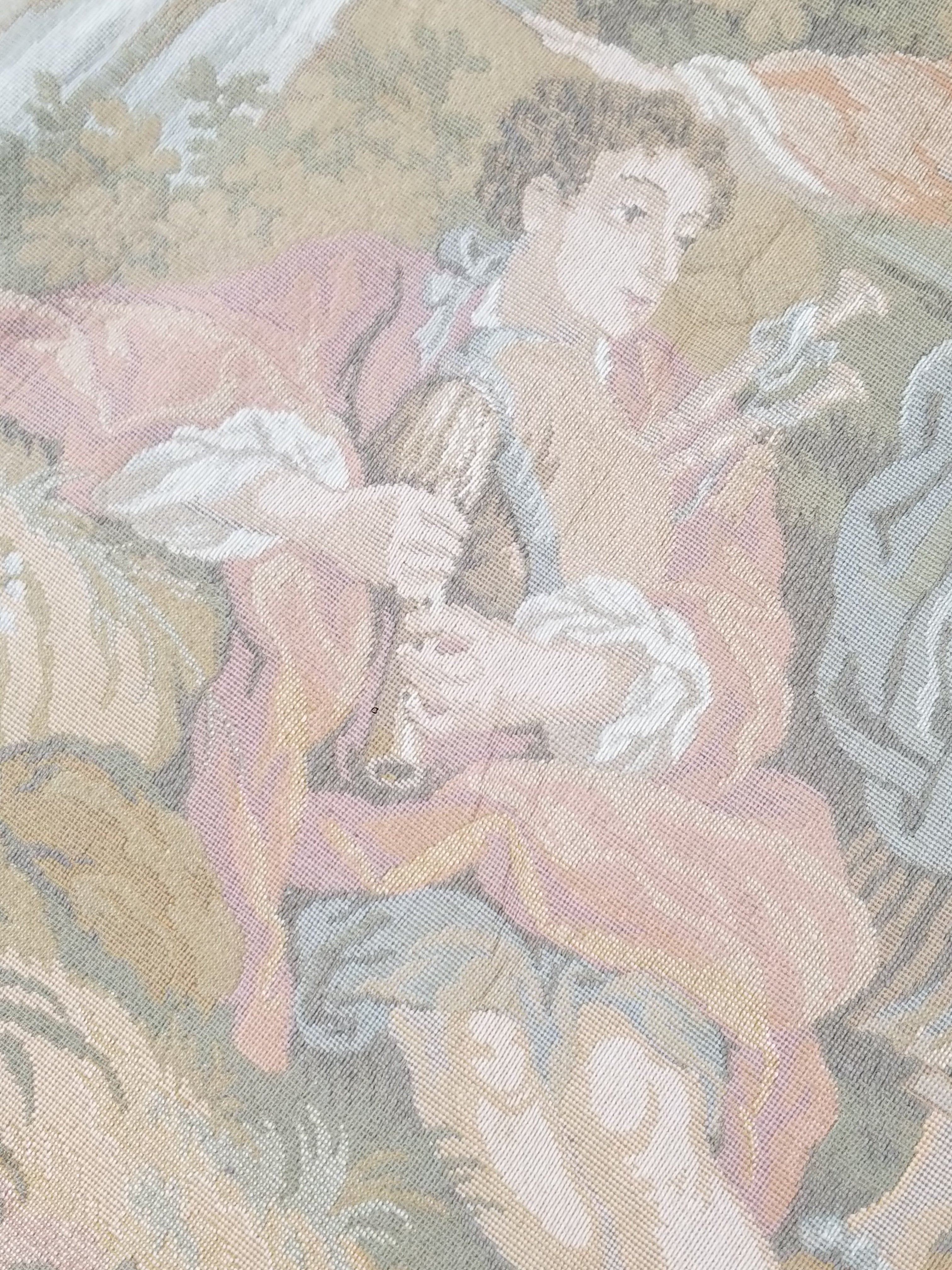 Vintage French Jacquard Woven Romantic Garden Scene Wall Hanging Tapestry 171x90cm