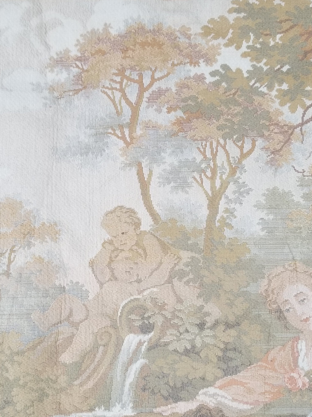 Vintage French Jacquard Woven Romantic Garden Scene Wall Hanging Tapestry 171x90cm