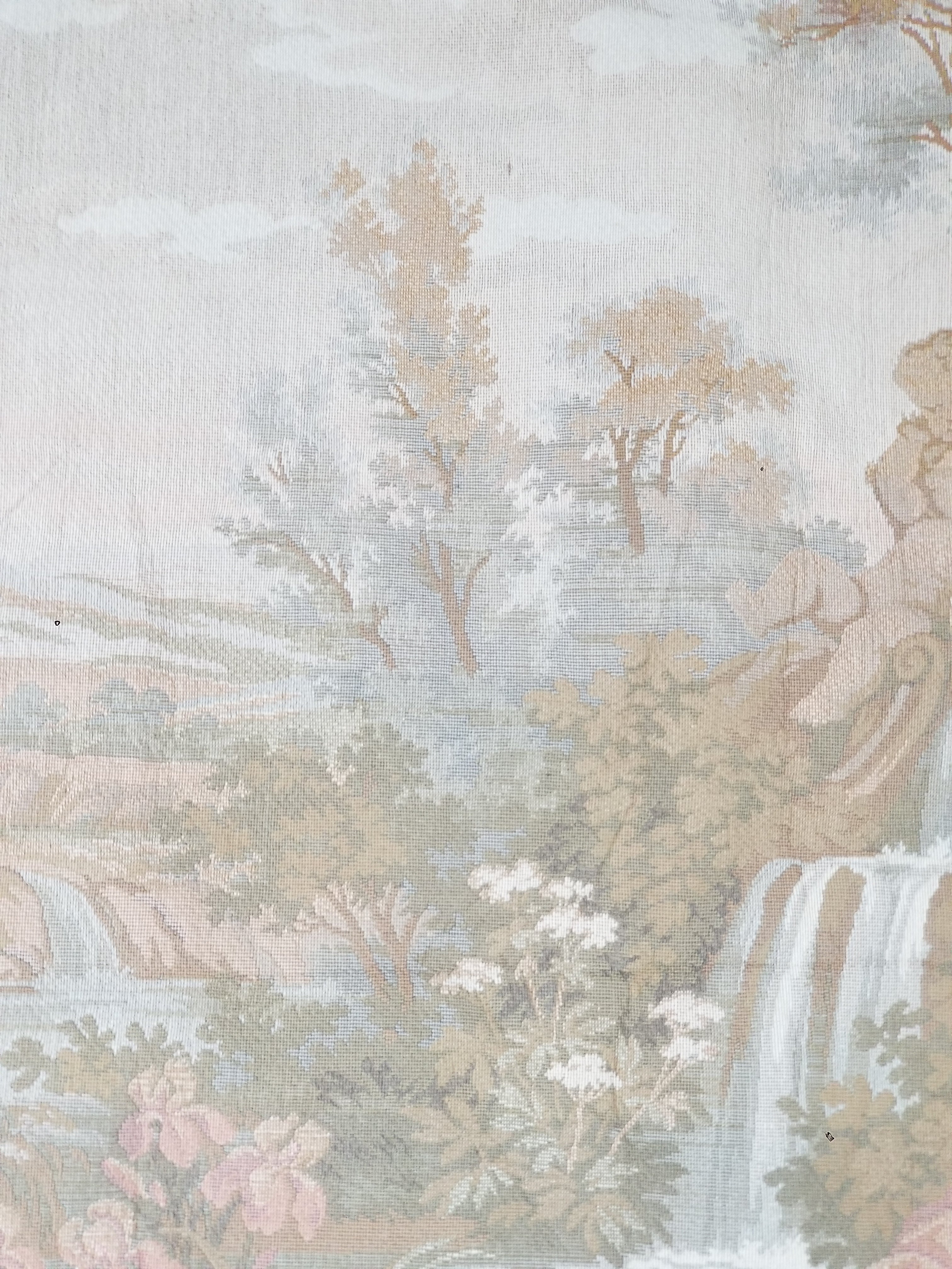 Vintage French Jacquard Woven Romantic Garden Scene Wall Hanging Tapestry 171x90cm