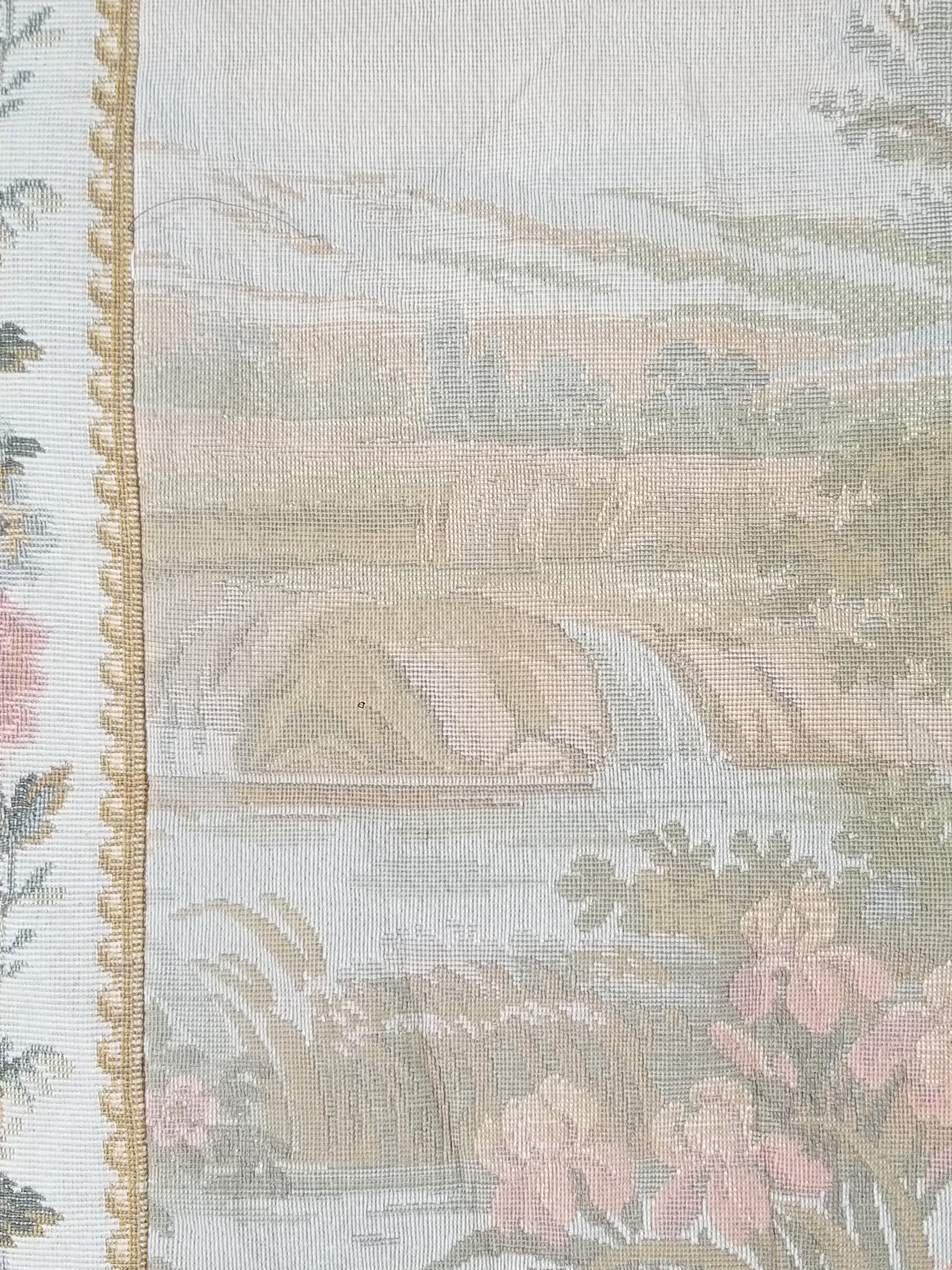 Vintage French Jacquard Woven Romantic Garden Scene Wall Hanging Tapestry 171x90cm