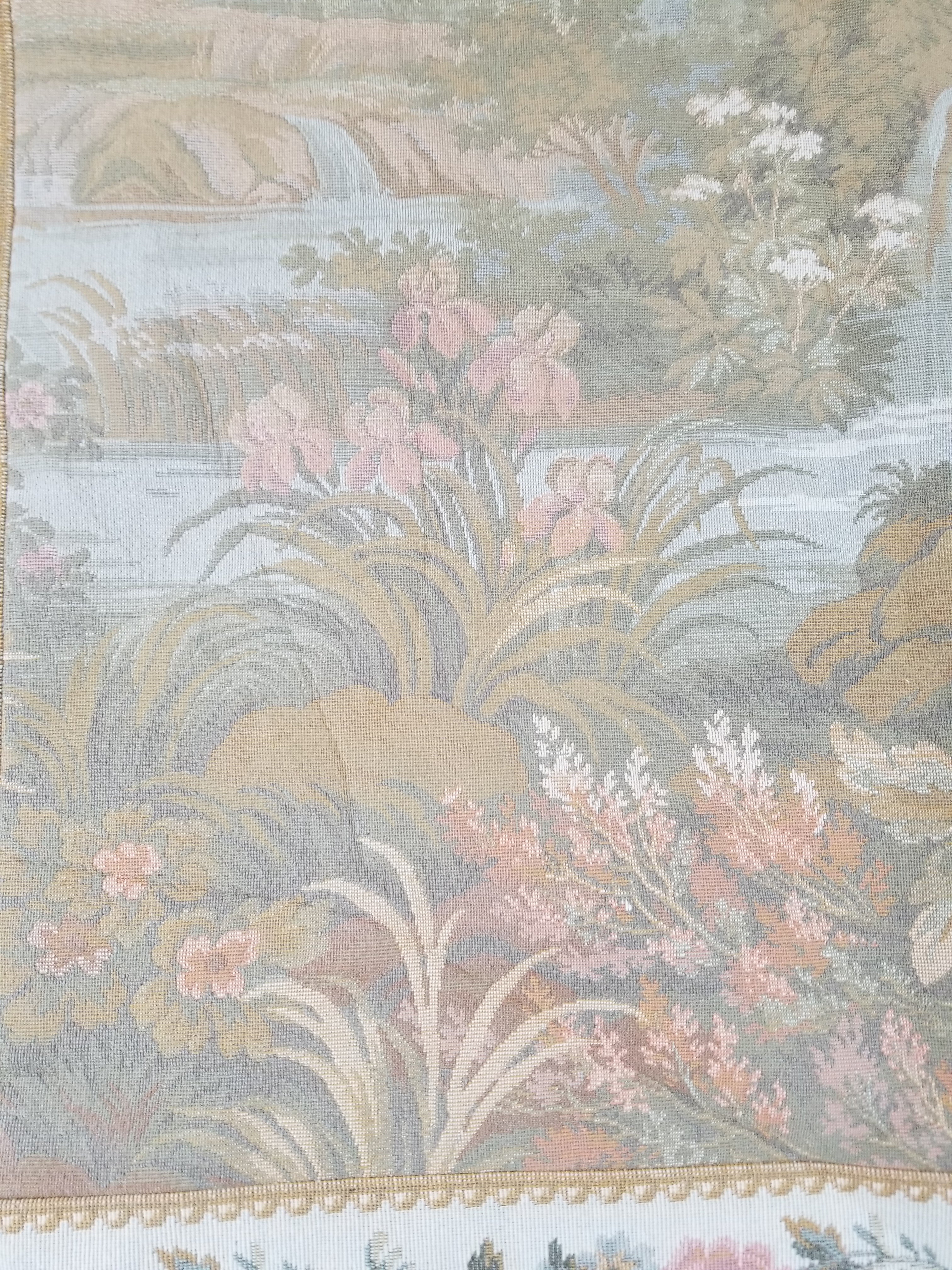 Vintage French Jacquard Woven Romantic Garden Scene Wall Hanging Tapestry 171x90cm