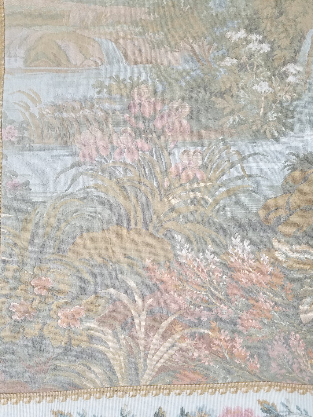Vintage French Jacquard Woven Romantic Garden Scene Wall Hanging Tapestry 171x90cm