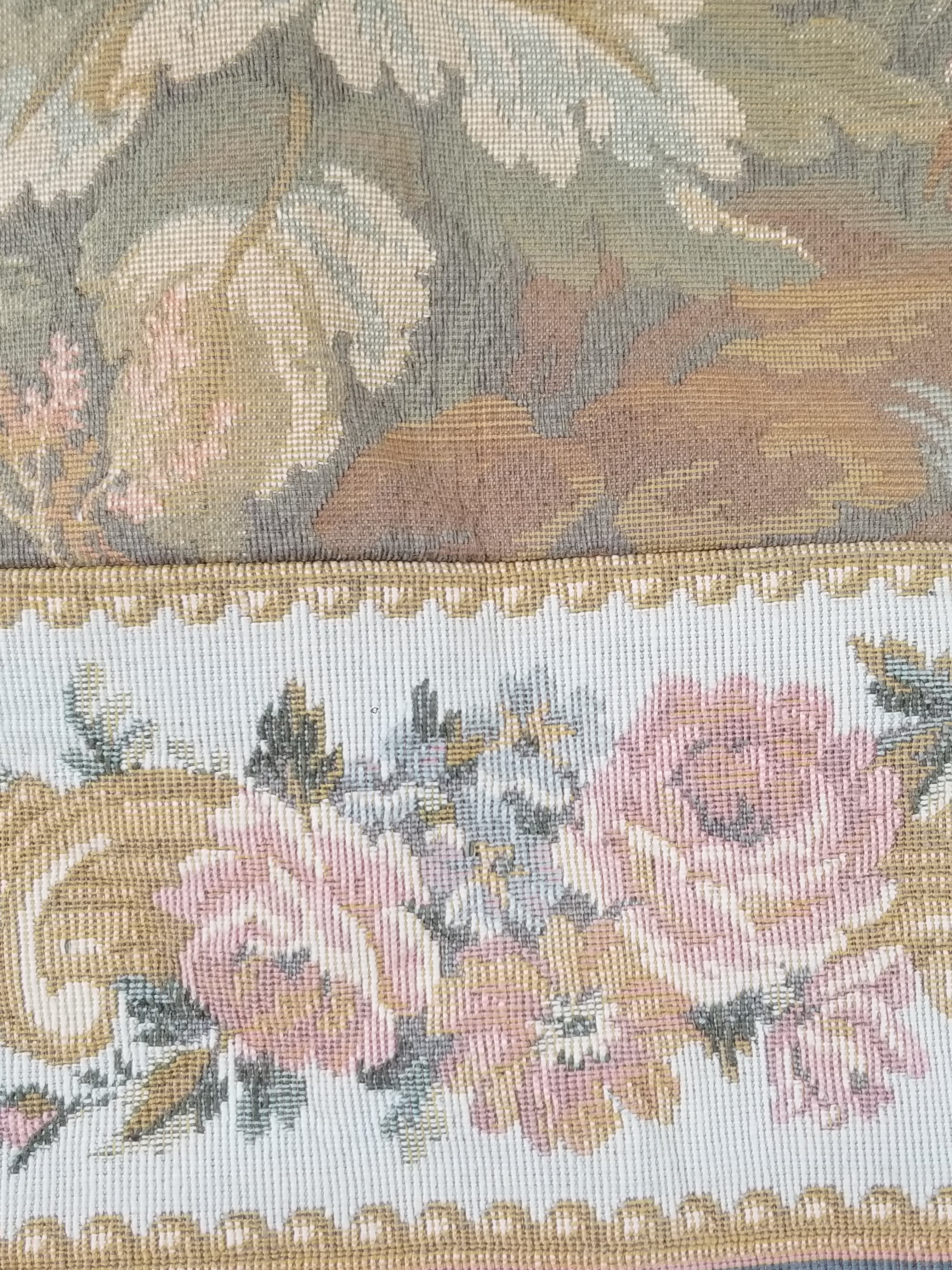 Vintage French Jacquard Woven Romantic Garden Scene Wall Hanging Tapestry 171x90cm