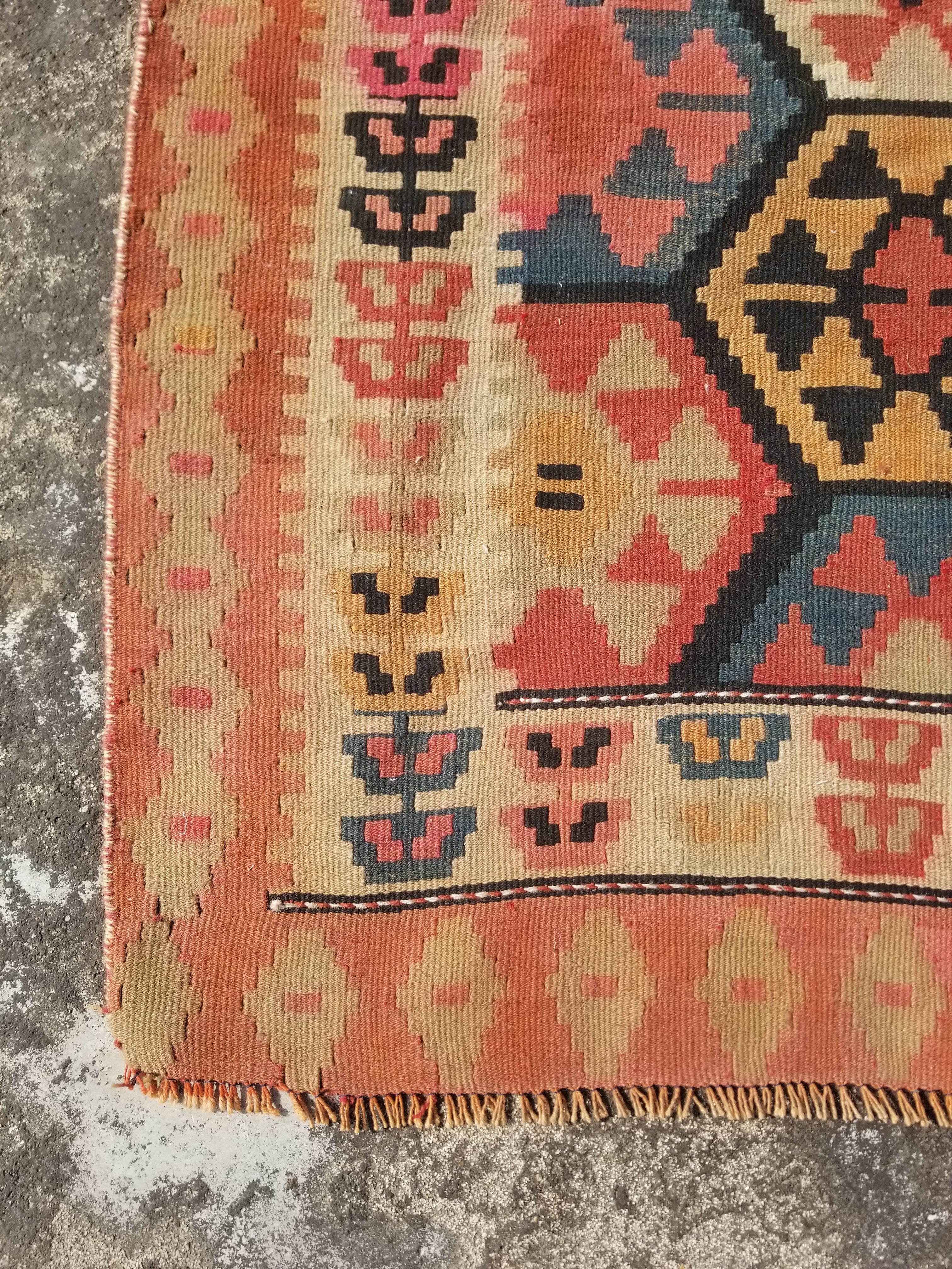 Vintage Traditional Handwoven Turkish Tribal Wool Multicolor Kilim 326x142cm