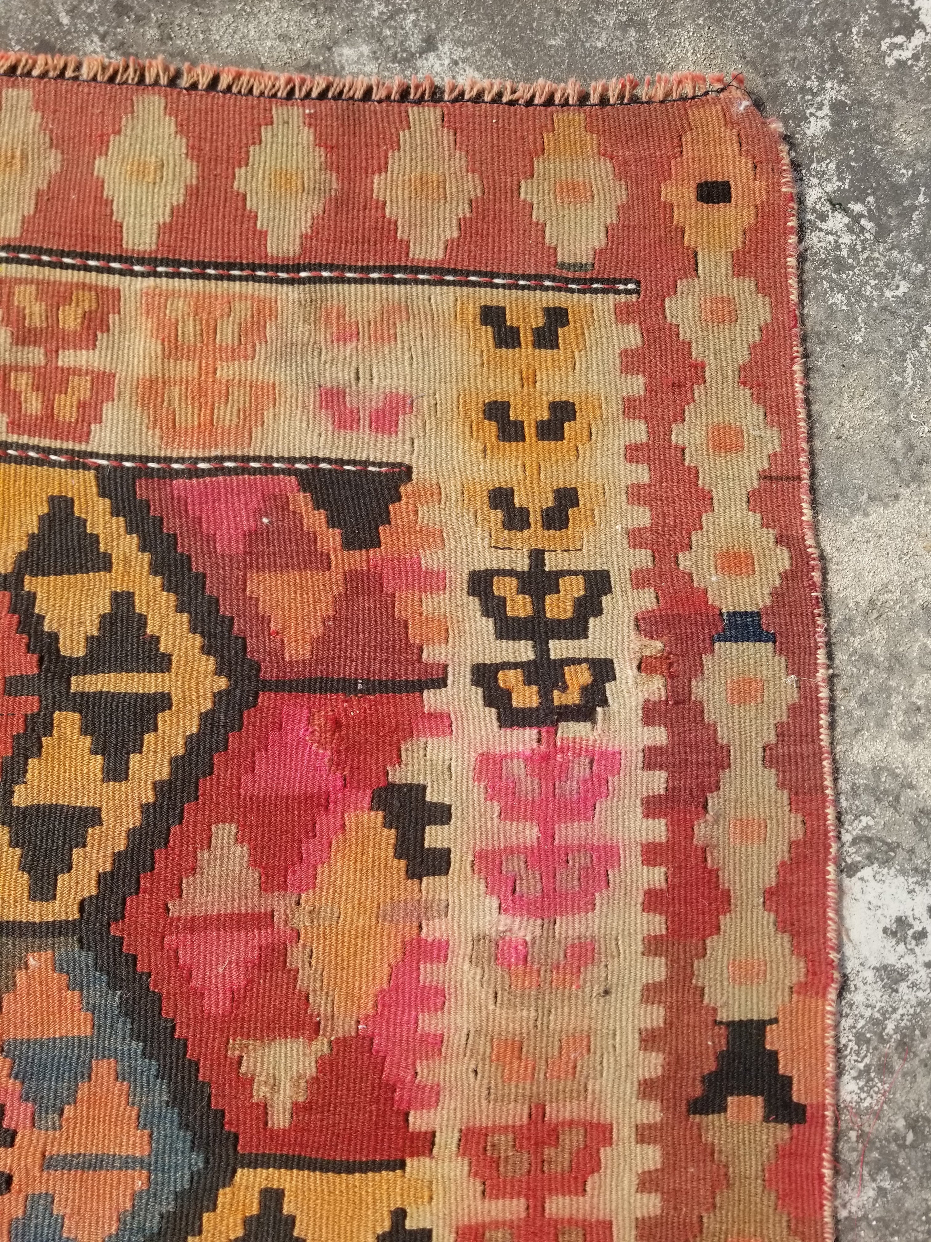 Vintage Traditional Handwoven Turkish Tribal Wool Multicolor Kilim 326x142cm
