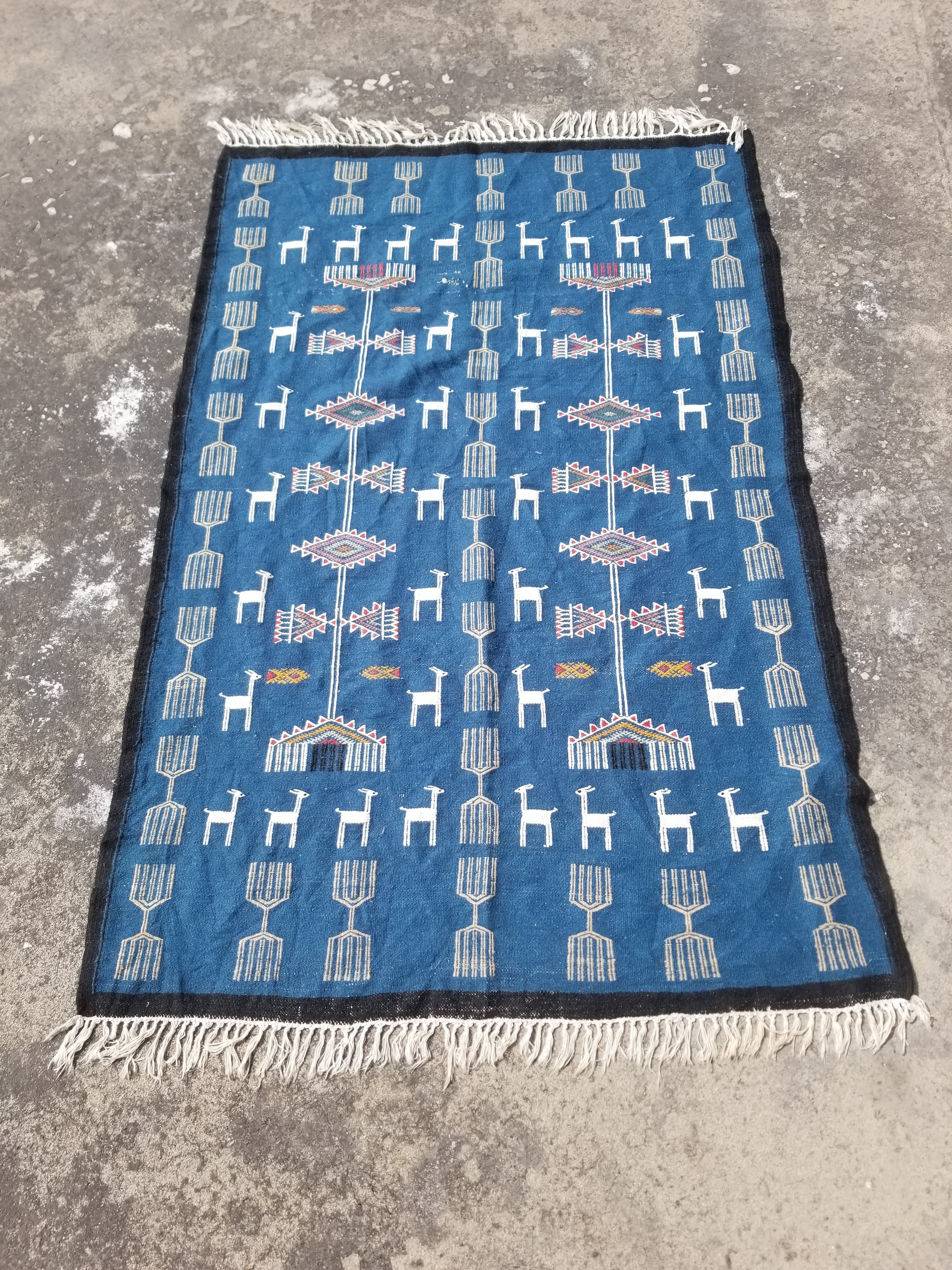 Vintage Traditional Handwoven Moroccan Wool Multicolor Kilim 170x112cm