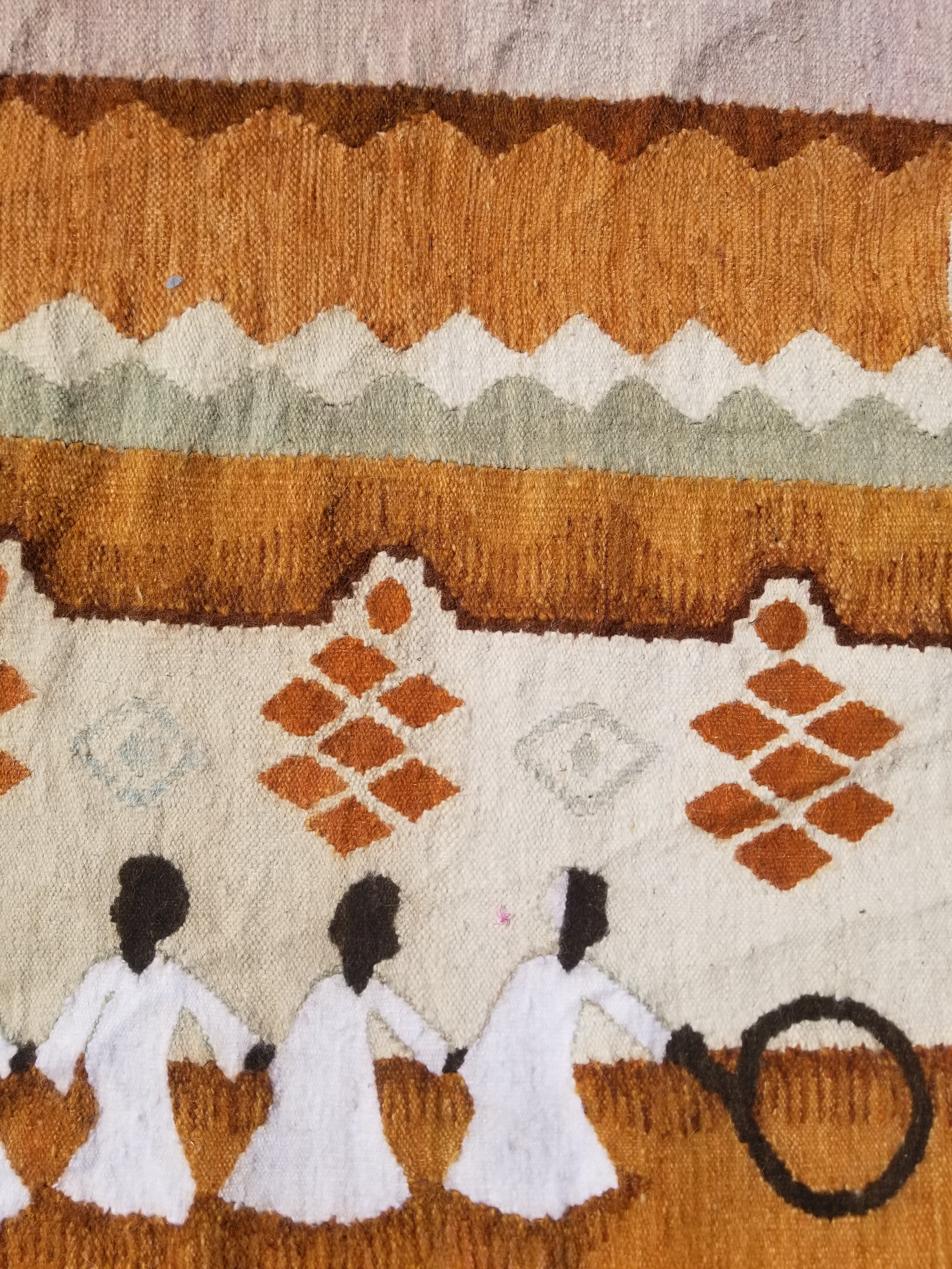 Vintage Traditional Handwoven Egyptian Rural Village Scene Wool Tapestry 113x70cm