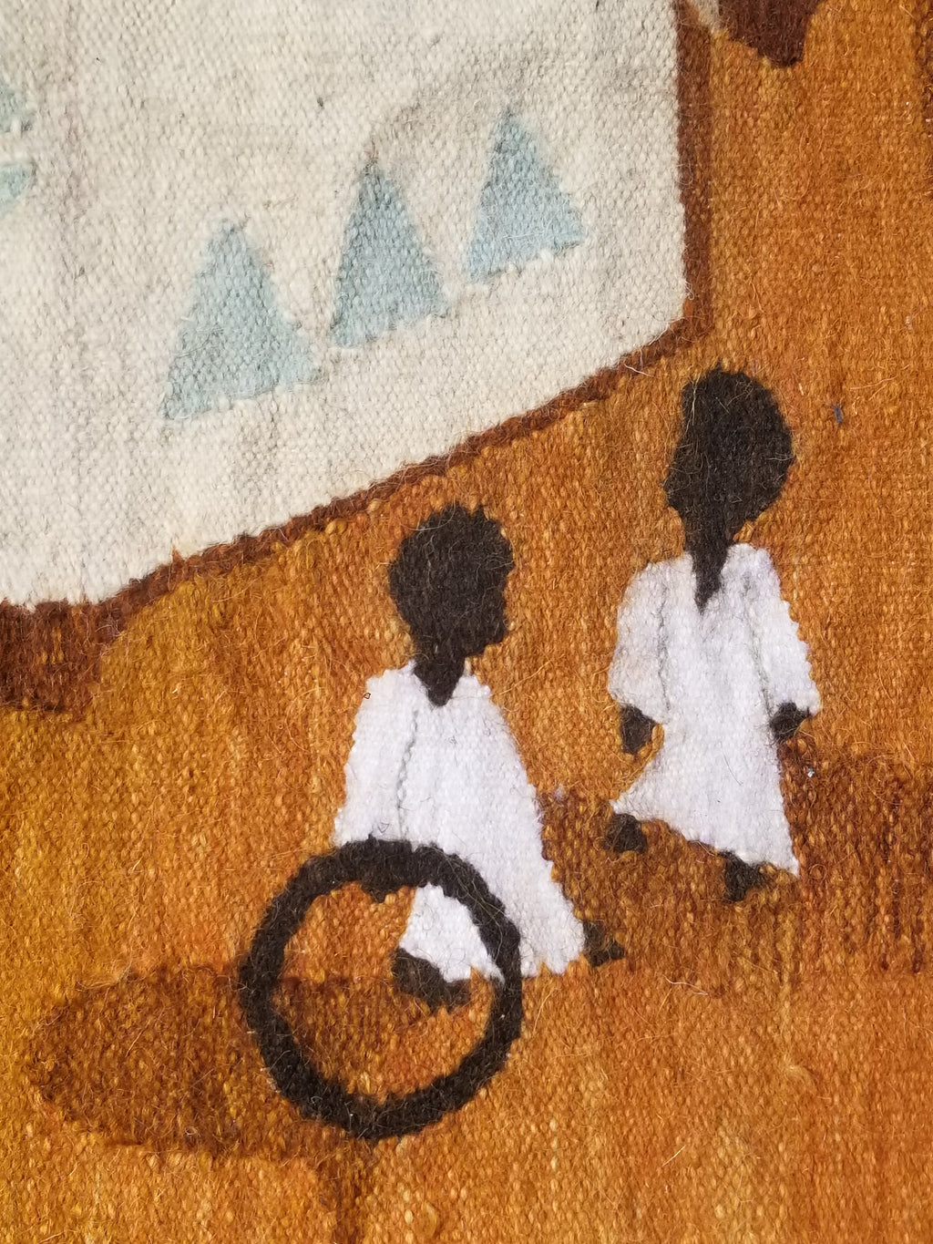 Vintage Traditional Handwoven Egyptian Rural Village Scene Wool Tapestry 113x70cm
