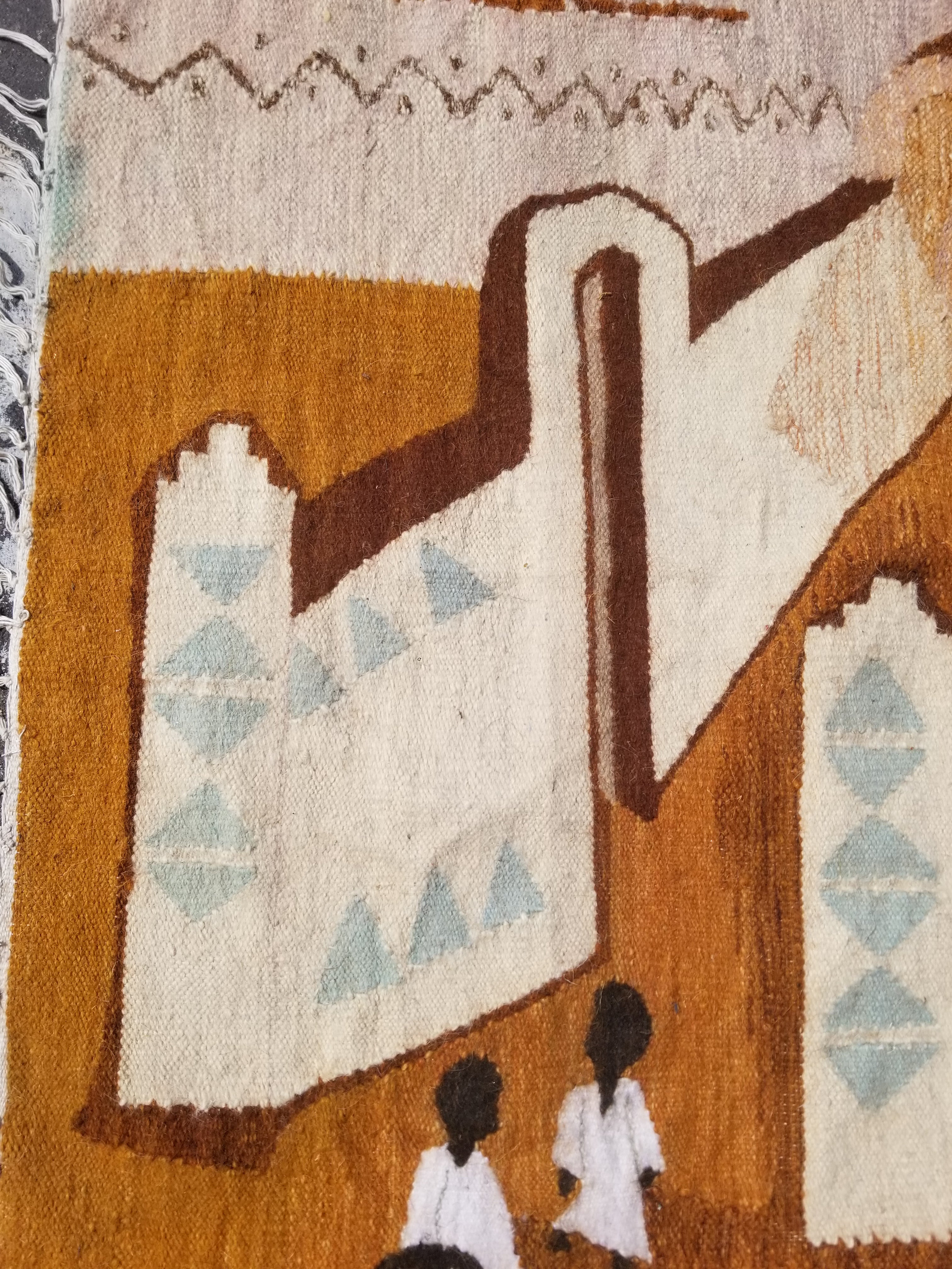 Vintage Traditional Handwoven Egyptian Rural Village Scene Wool Tapestry 113x70cm