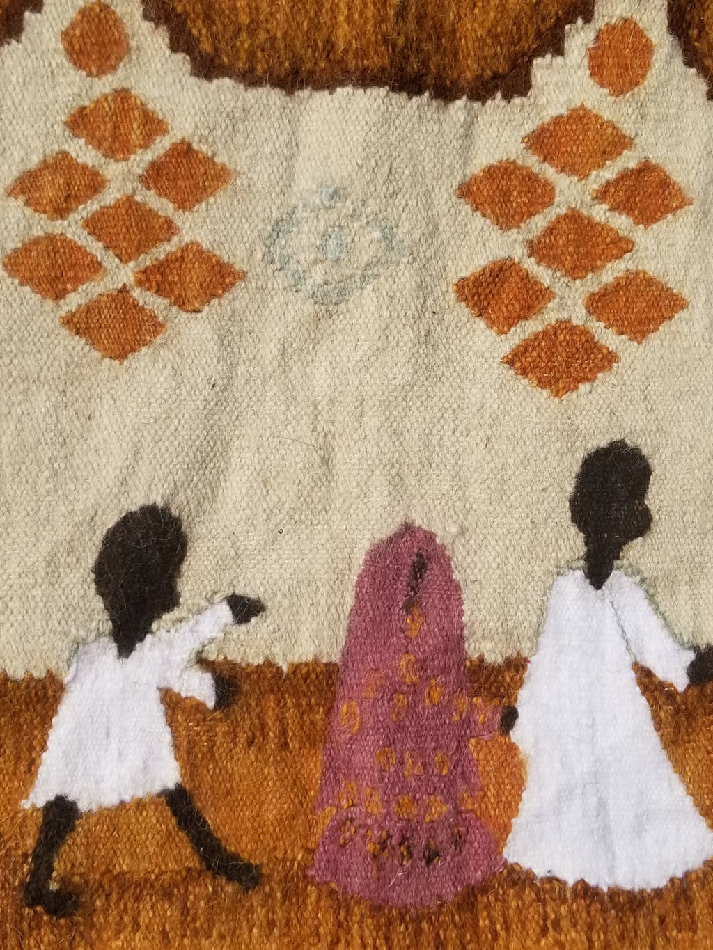Vintage Traditional Handwoven Egyptian Rural Village Scene Wool Tapestry 113x70cm