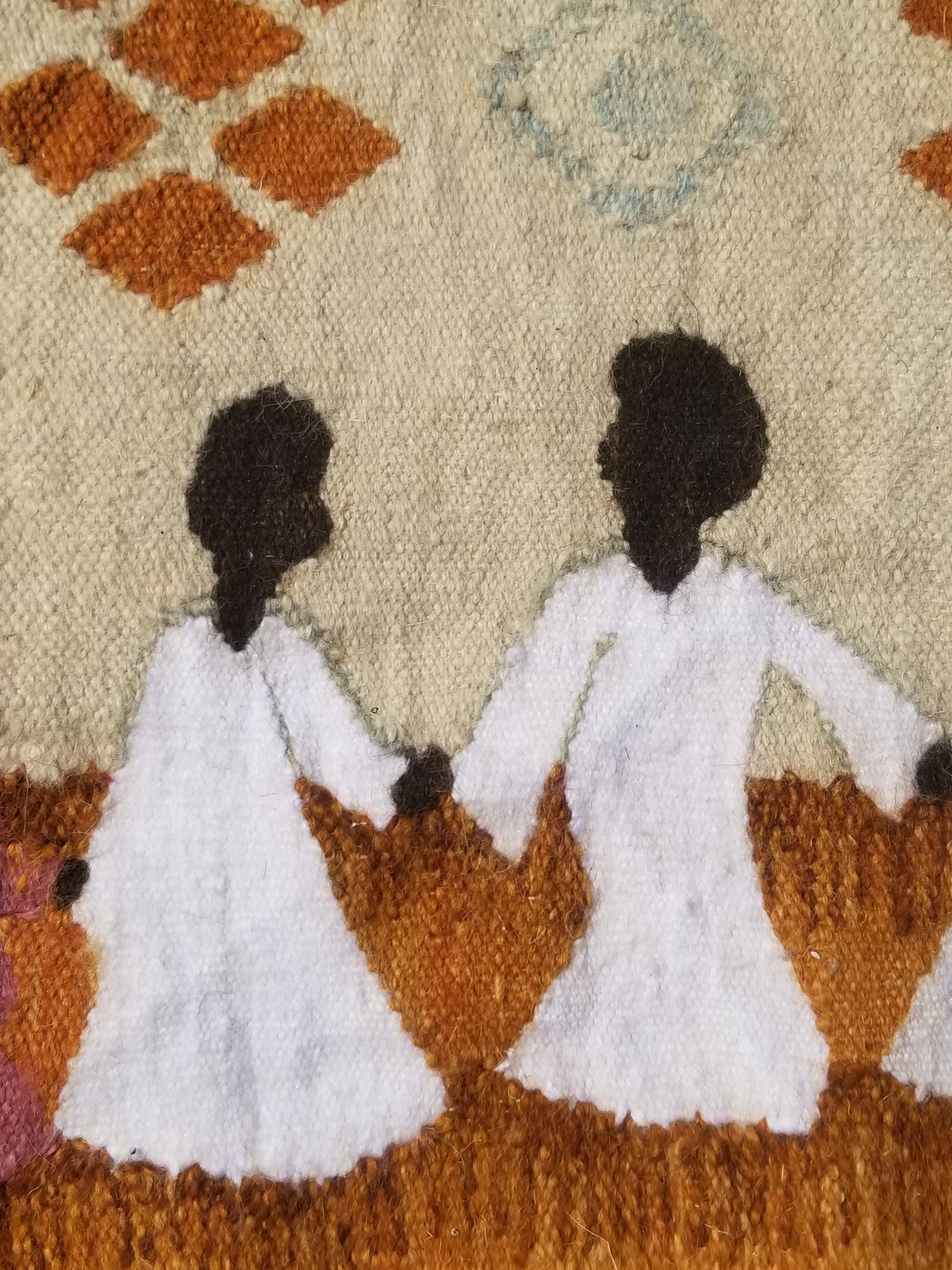 Vintage Traditional Handwoven Egyptian Rural Village Scene Wool Tapestry 113x70cm