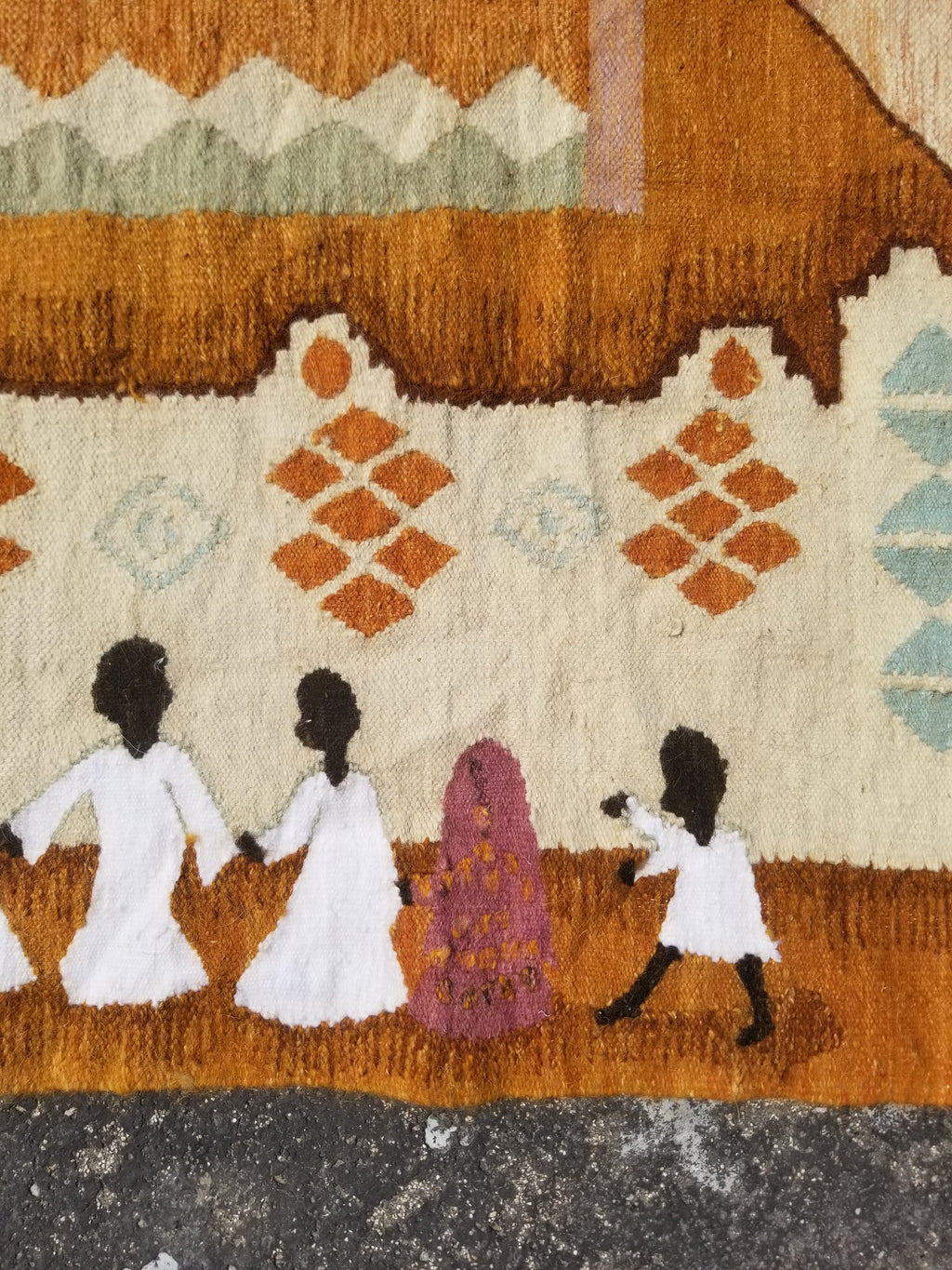 Vintage Traditional Handwoven Egyptian Rural Village Scene Wool Tapestry 113x70cm