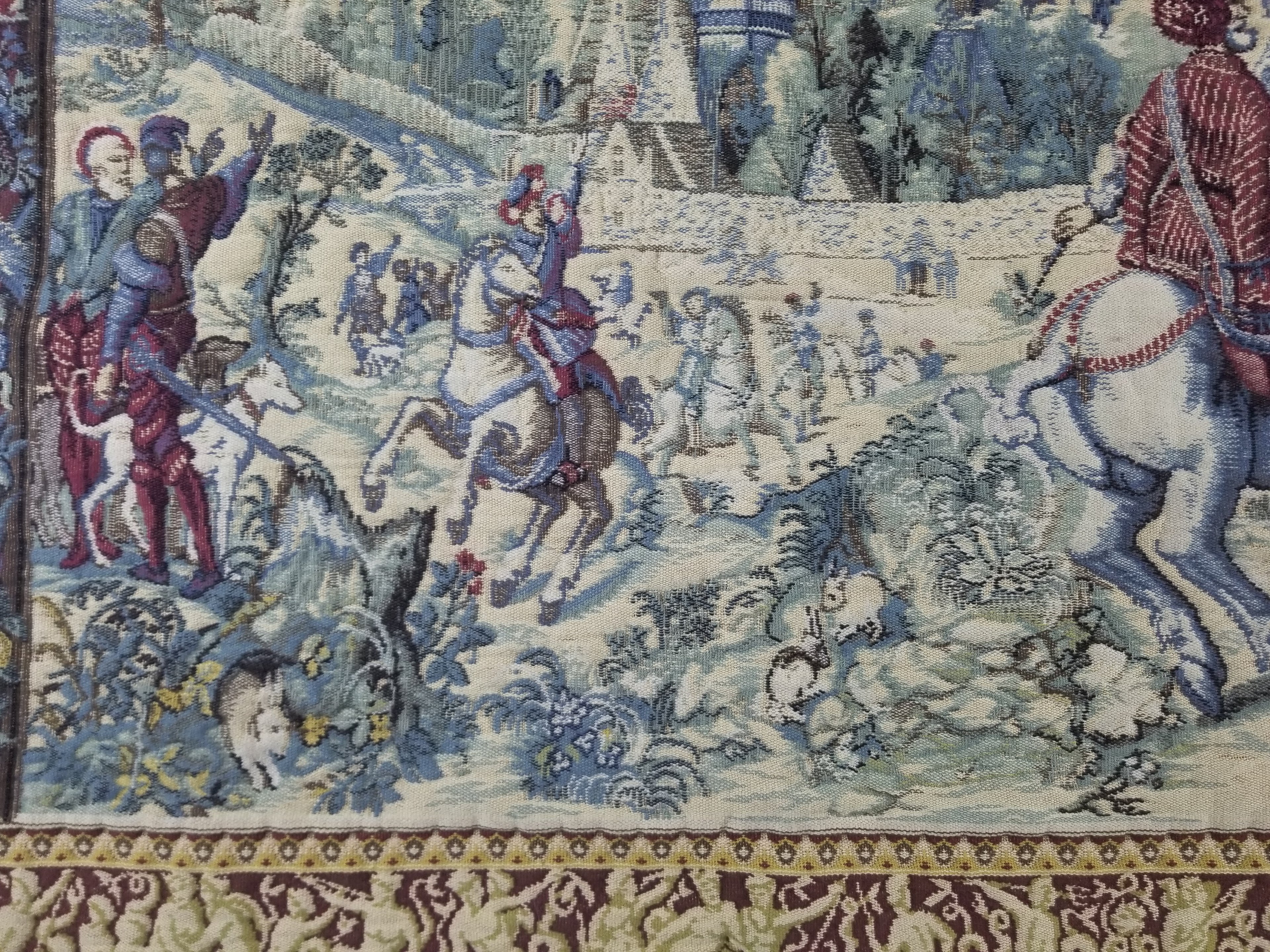 Antique European Handmade Medieval Hunting Scene Tapestry 200x140cm