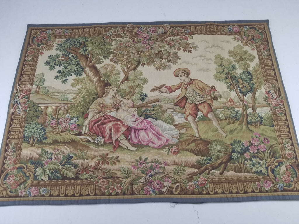 Antique French Rococo Romantic Scene Jacquard Woven Tapestry 195x1378cm