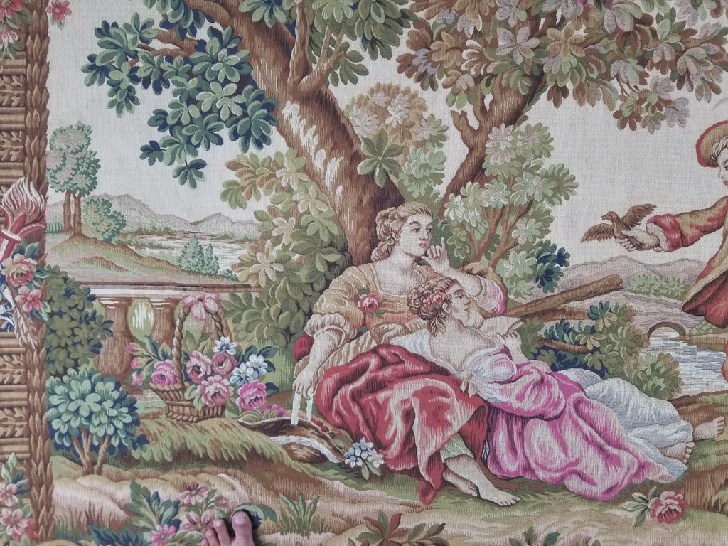 Antique French Rococo Romantic Scene Jacquard Woven Tapestry 195x1378cm
