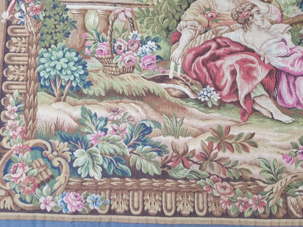 Antique French Rococo Romantic Scene Jacquard Woven Tapestry 195x1378cm