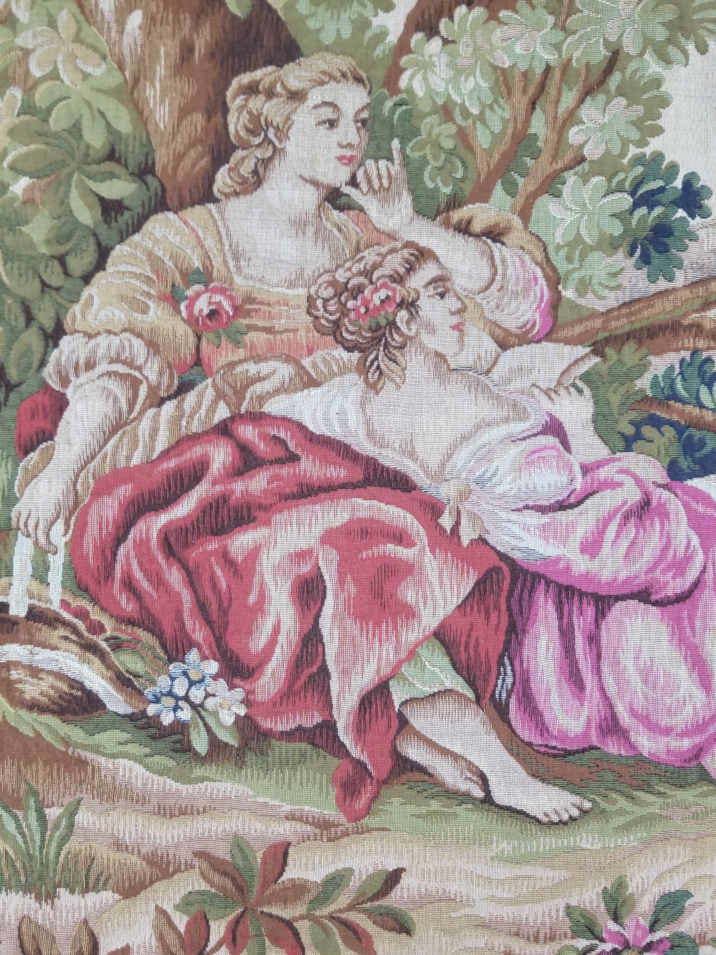 Antique French Rococo Romantic Scene Jacquard Woven Tapestry 195x1378cm