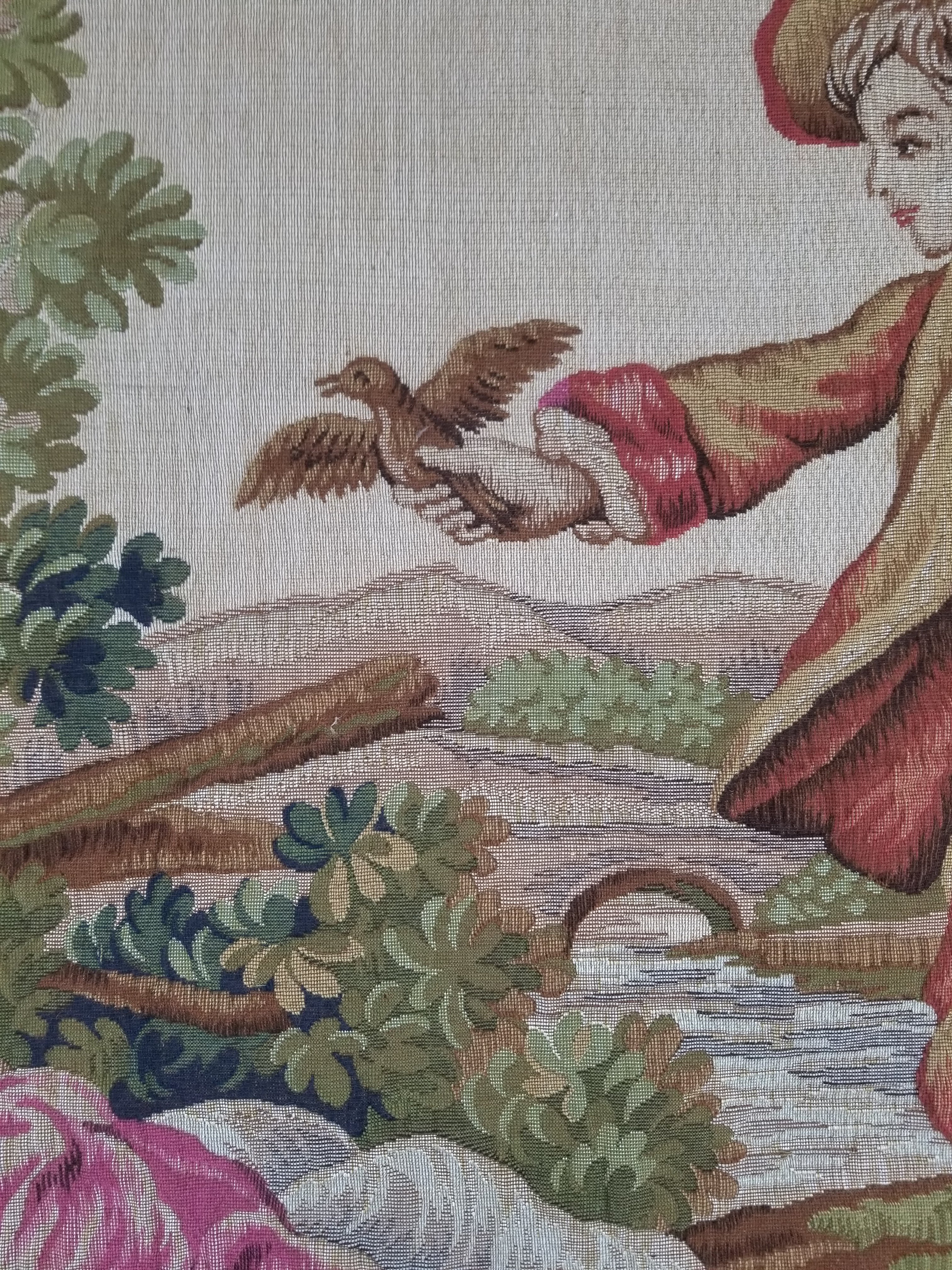 Antique French Rococo Romantic Scene Jacquard Woven Tapestry 195x1378cm