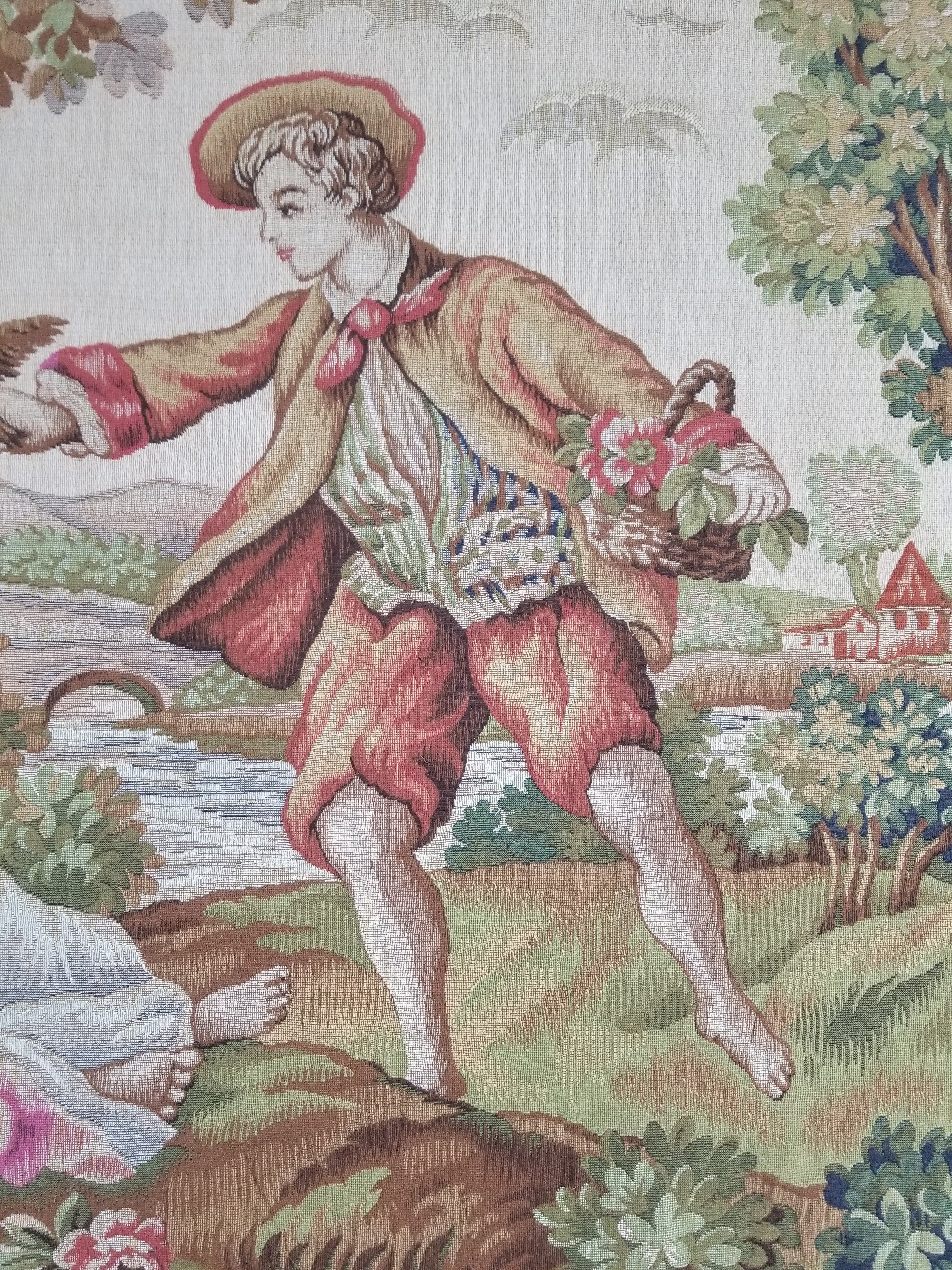 Antique French Rococo Romantic Scene Jacquard Woven Tapestry 195x1378cm