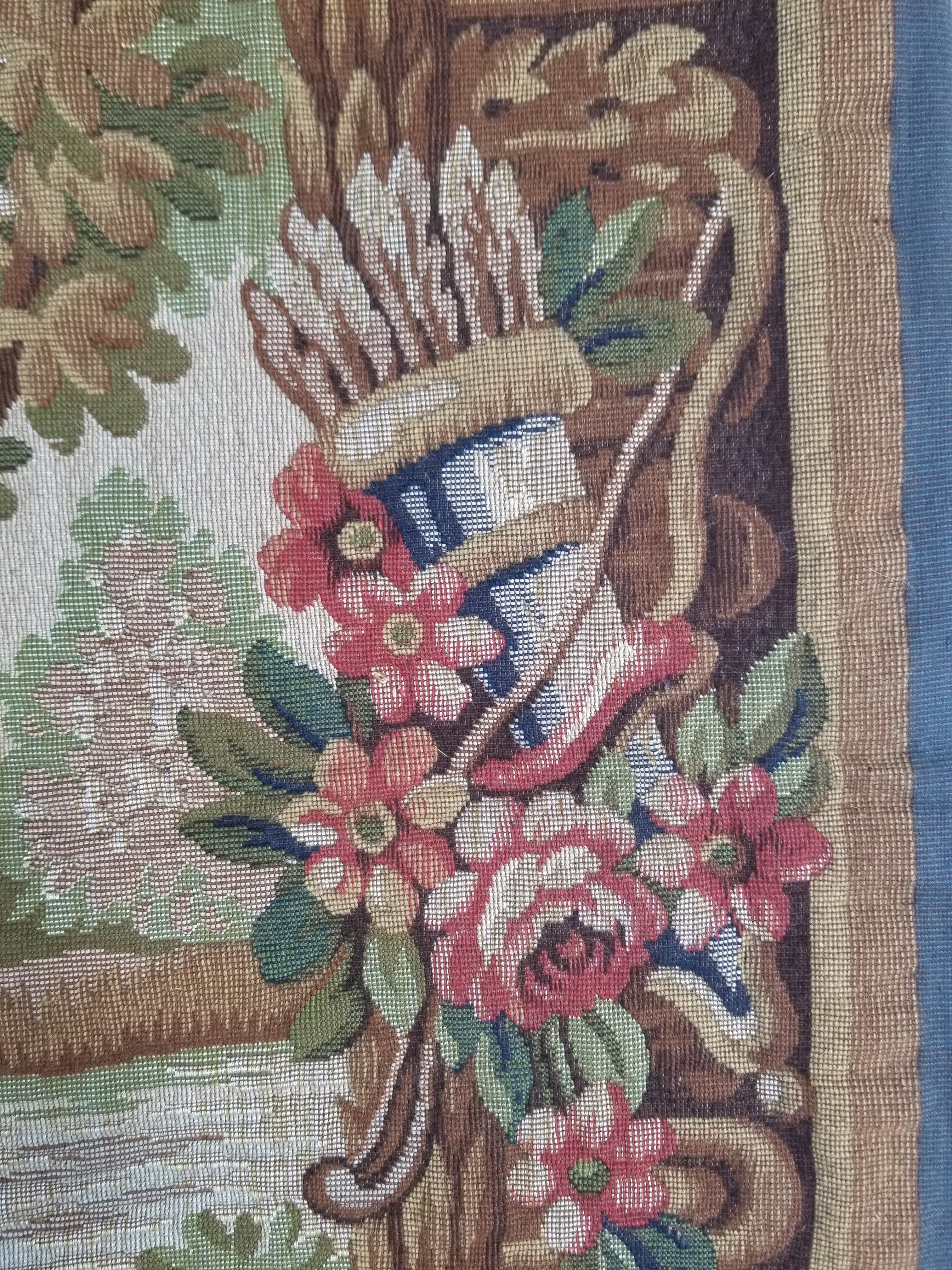 Antique French Rococo Romantic Scene Jacquard Woven Tapestry 195x1378cm