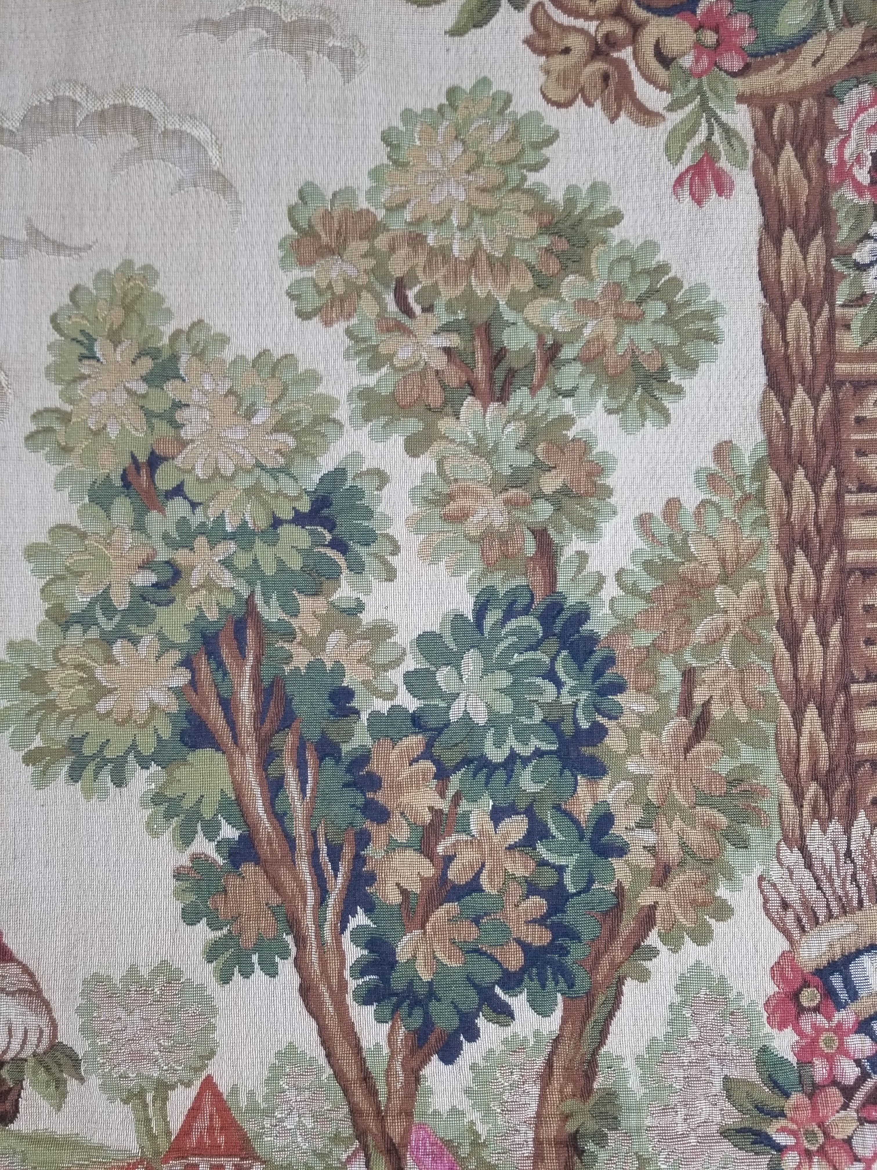 Antique French Rococo Romantic Scene Jacquard Woven Tapestry 195x1378cm